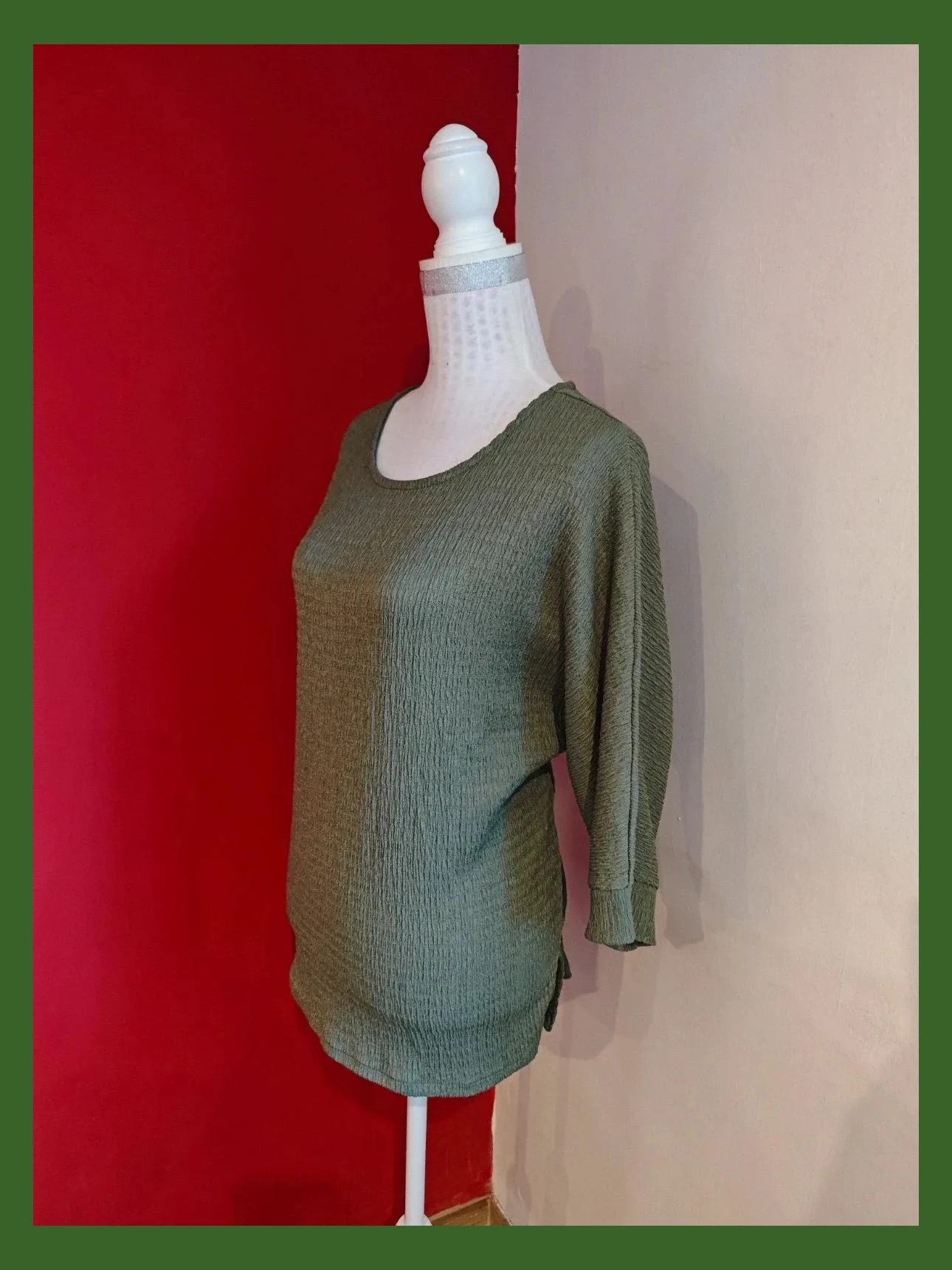 🌺 Camiseta verde caqui tela elástica efecto arrugadito – New Collection – taille 5XL / 50 / 22 2