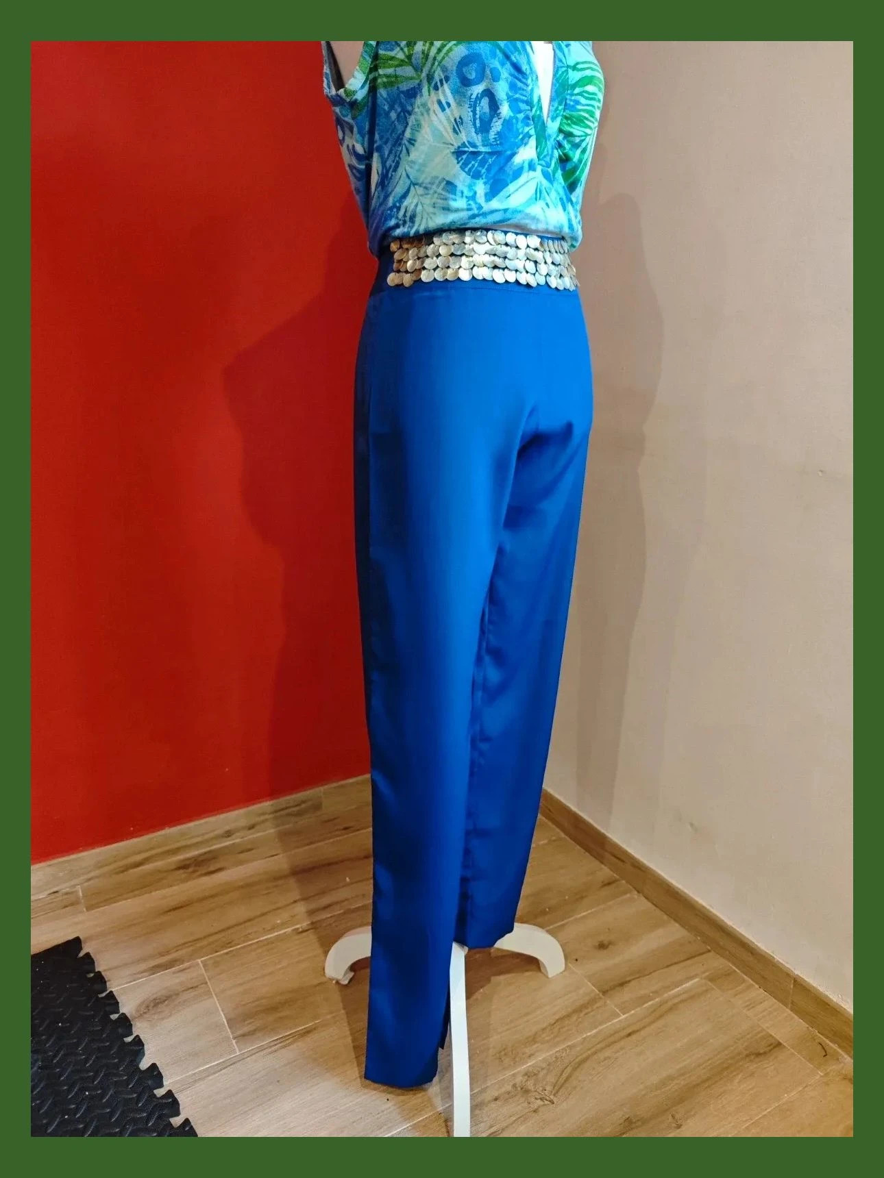 🌺 Original pantalón azulón con abalorios circulares simil nacar en cintura – Strena – taille M / 38 / 10 2