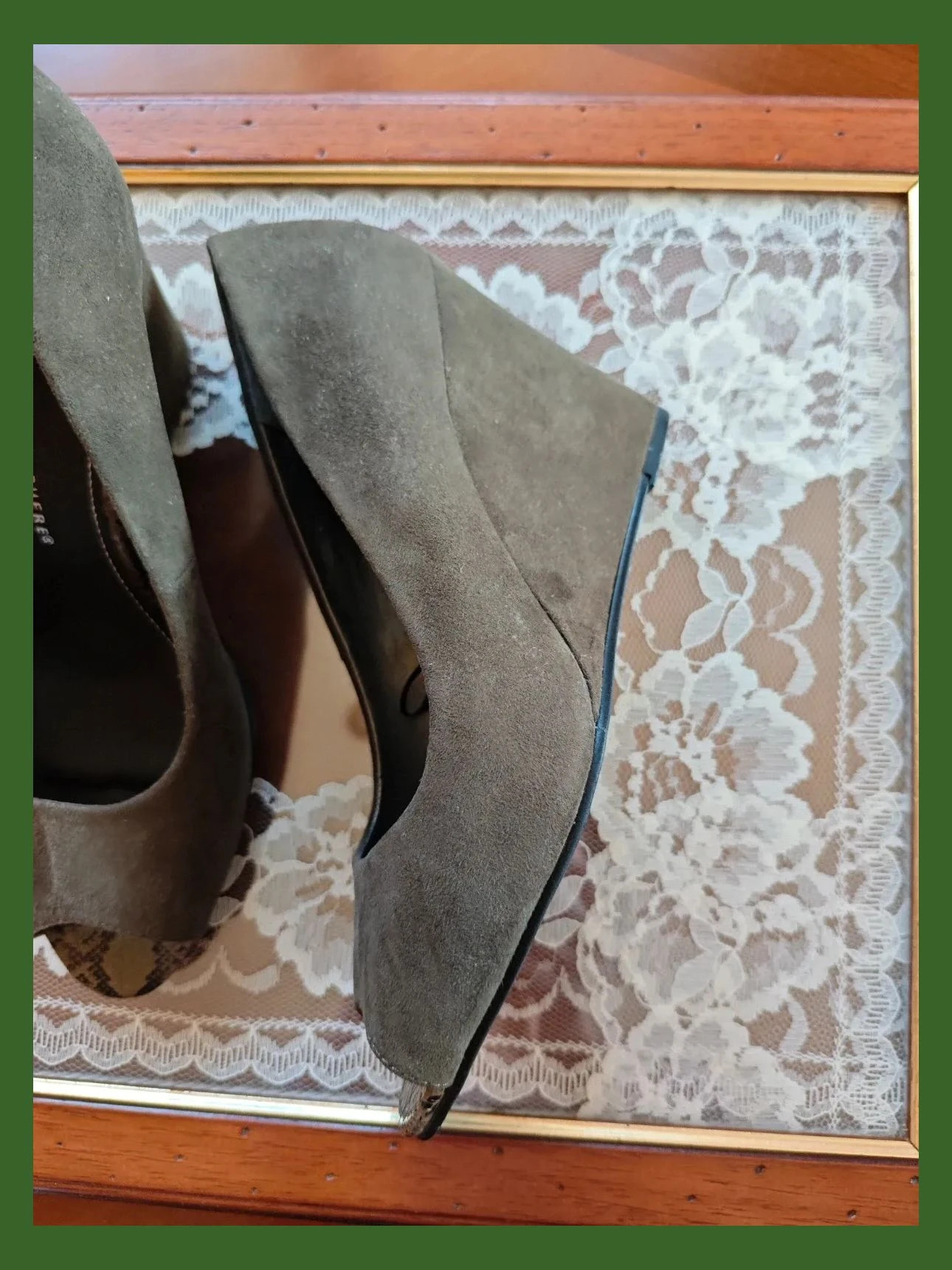🌺Bonitos zapatos peep toe de antelina verde con cuña , número 38 – Atmosphere – taille 38 2