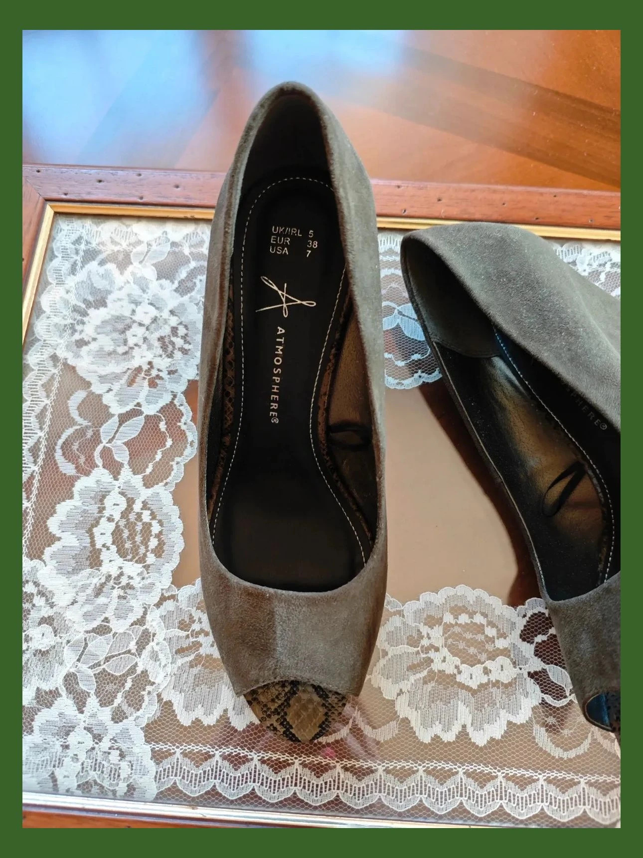 🌺Bonitos zapatos peep toe de antelina verde con cuña , número 38 – Atmosphere – taille 38 3