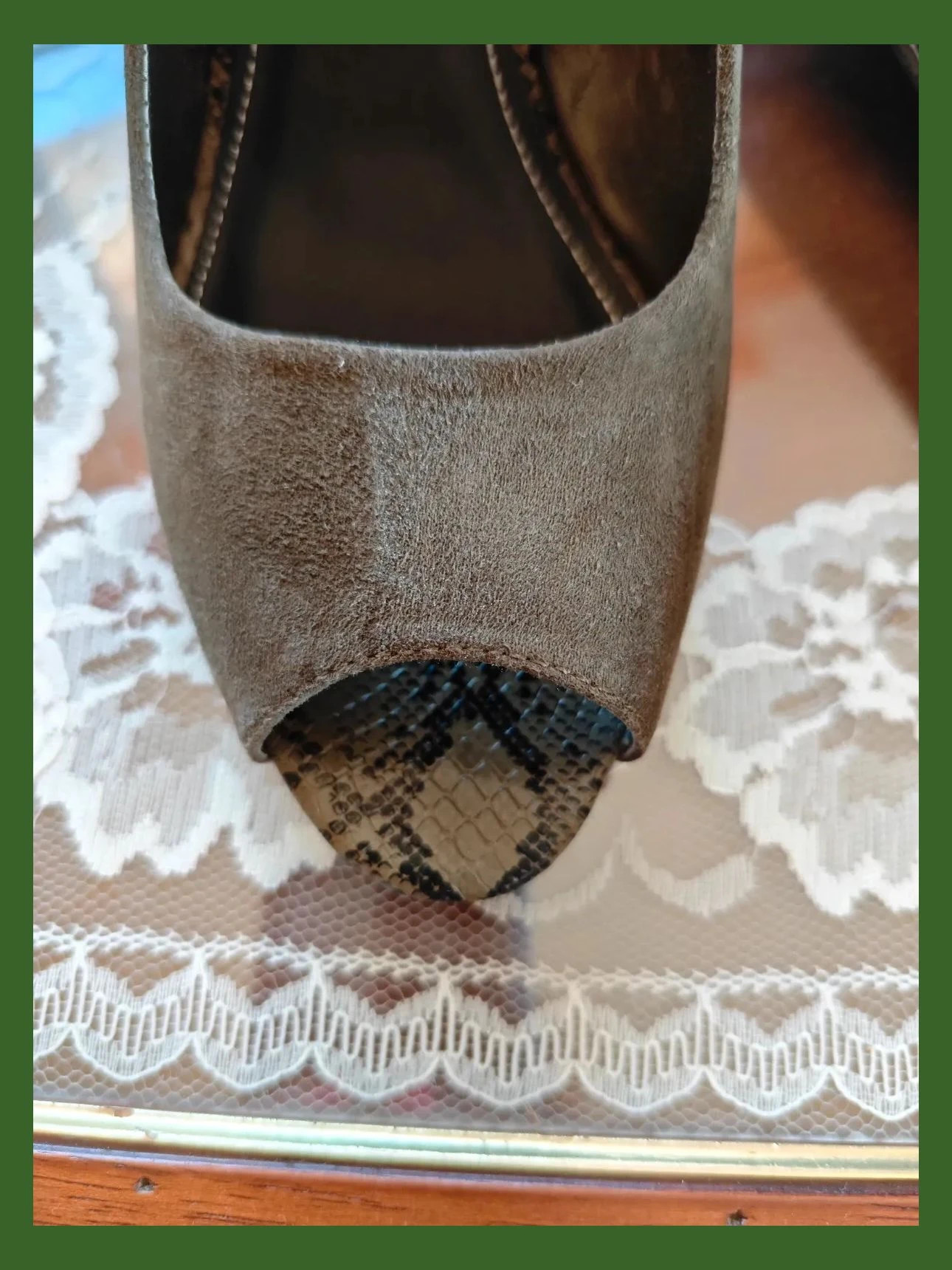 🌺Bonitos zapatos peep toe de antelina verde con cuña , número 38 – Atmosphere – taille 38 4