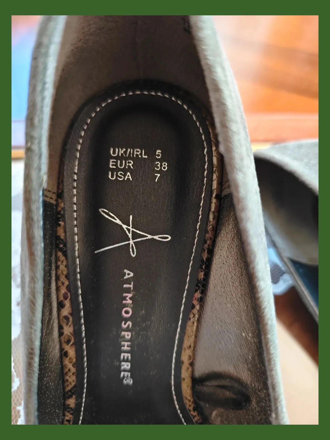🌺Bonitos zapatos peep toe de antelina verde con cuña , número 38 – Atmosphere – taille 38 5
