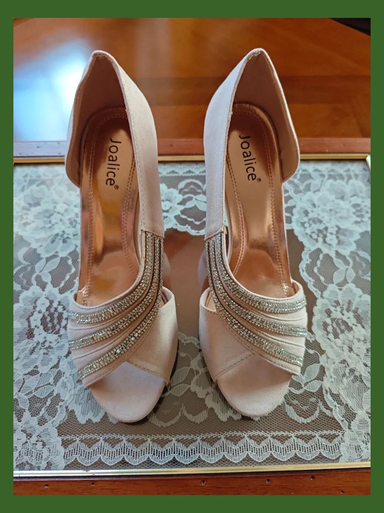 🌺 Preciosos zapatos para eventos de antelina rosa clarito con tiras de stras plateado – Joalice – taille 38 2