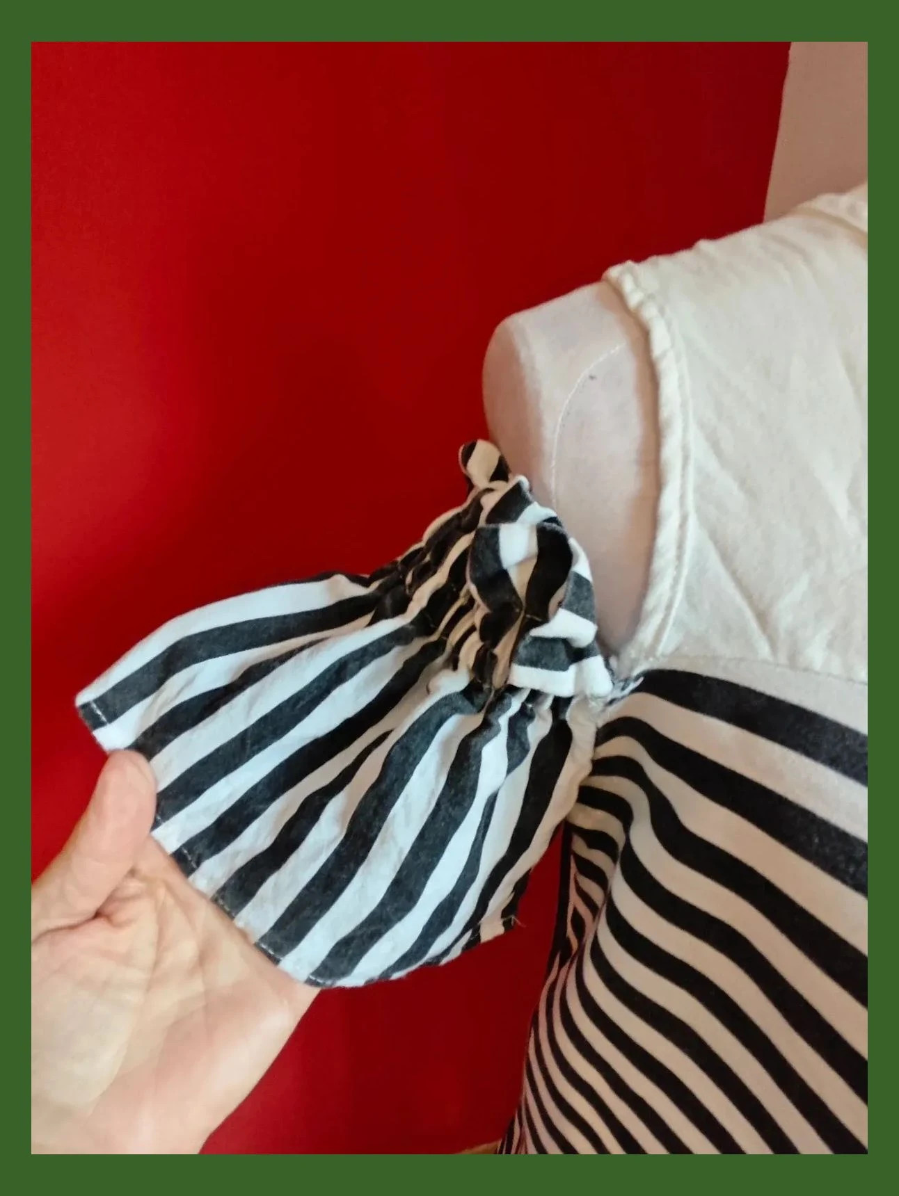 🌺Blusa de algodón con rayas blancas y negra en diagonal con mangas caídas – Vintage Dressing – taille XL / 42 / 14 3