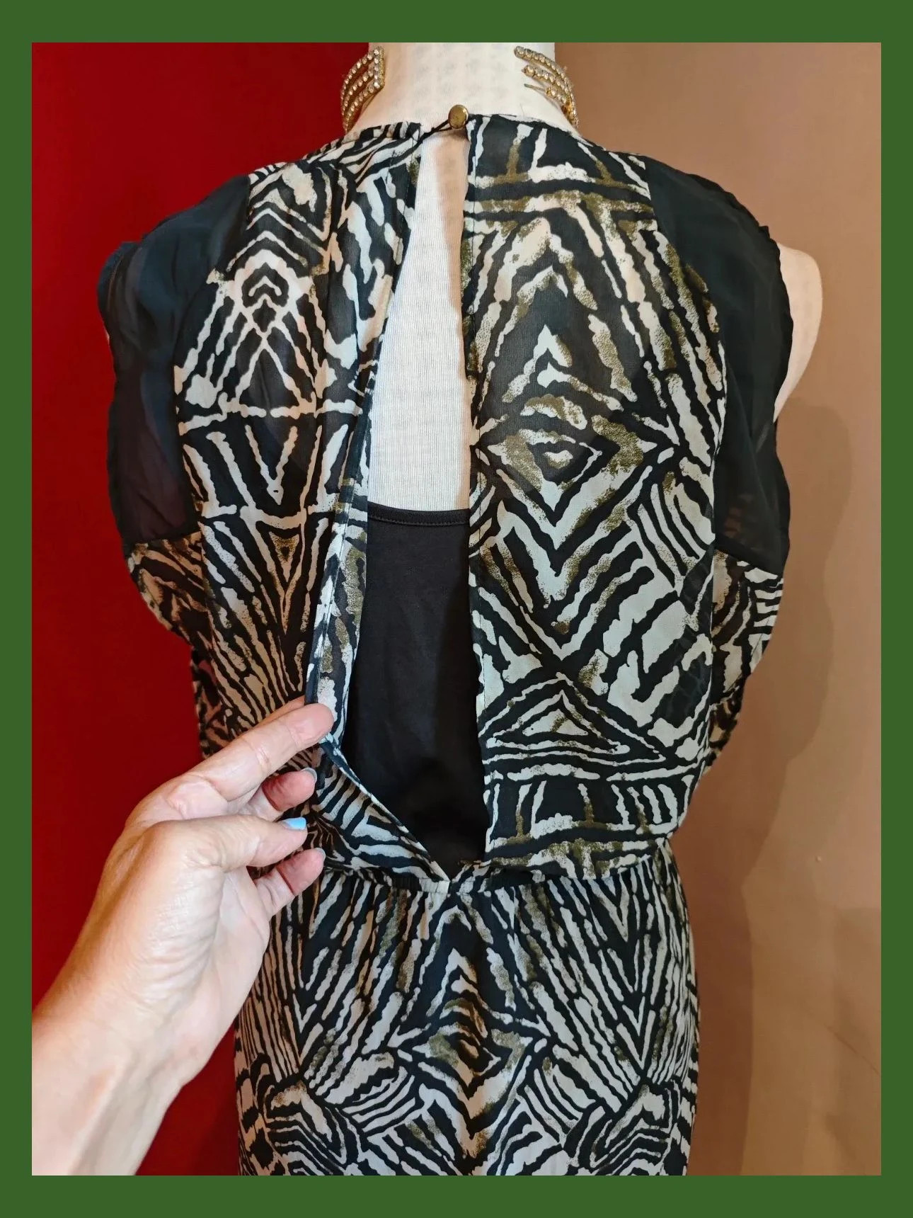🌺 Vestido ligero estampado tribal tonos gris, crema y verde – Vila – taille L / 40 / 12 5