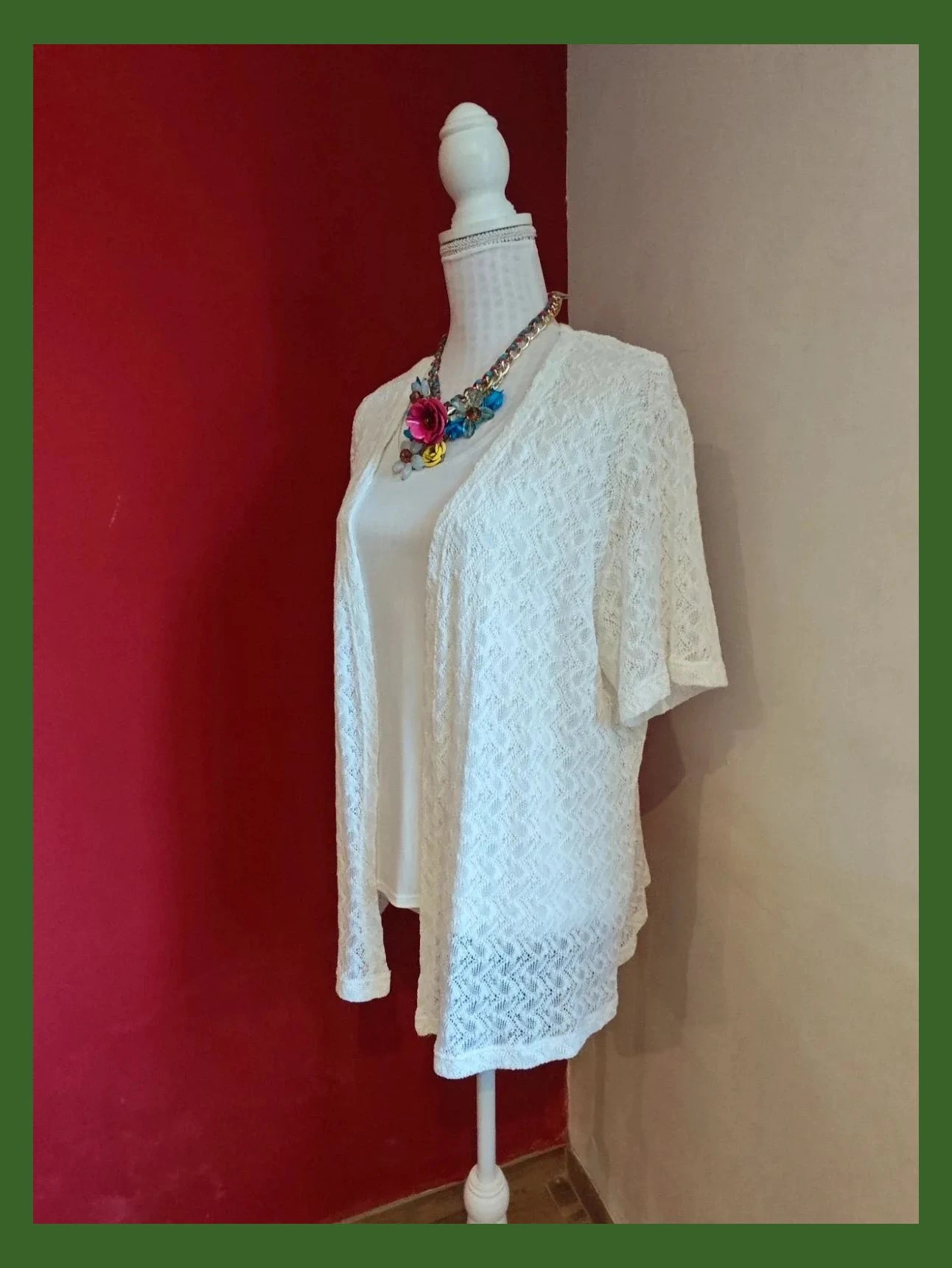 🌺 Conjunto de top de tirantes anchos y rebeca de manga corta blancos – Local – taille XL / 42 / 14 2