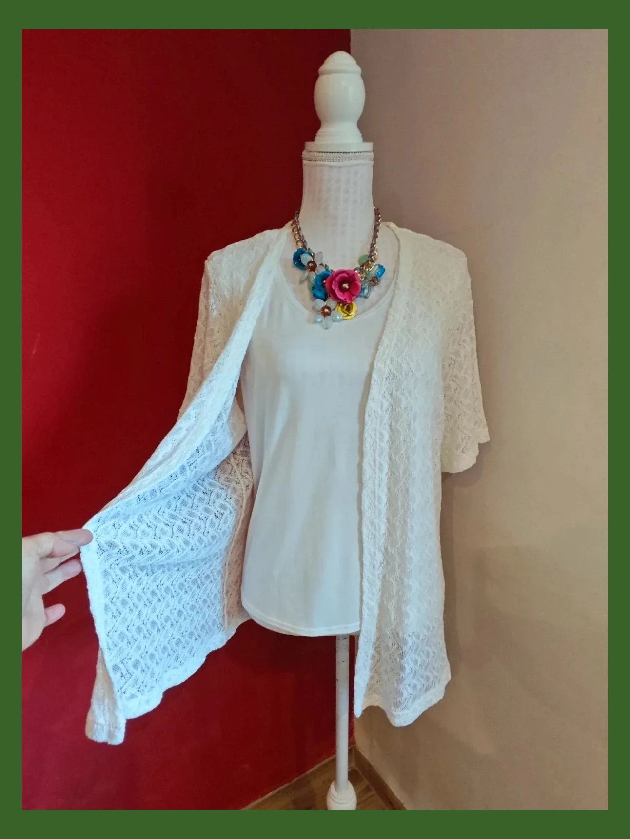 🌺 Conjunto de top de tirantes anchos y rebeca de manga corta blancos – Local – taille XL / 42 / 14 3