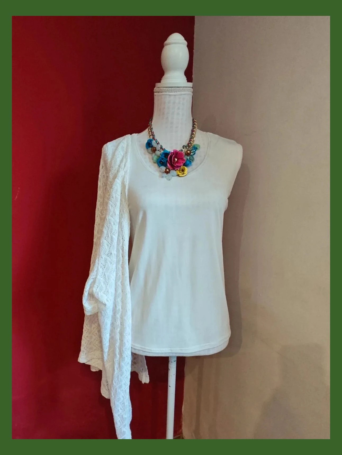 🌺 Conjunto de top de tirantes anchos y rebeca de manga corta blancos – Local – taille XL / 42 / 14 4