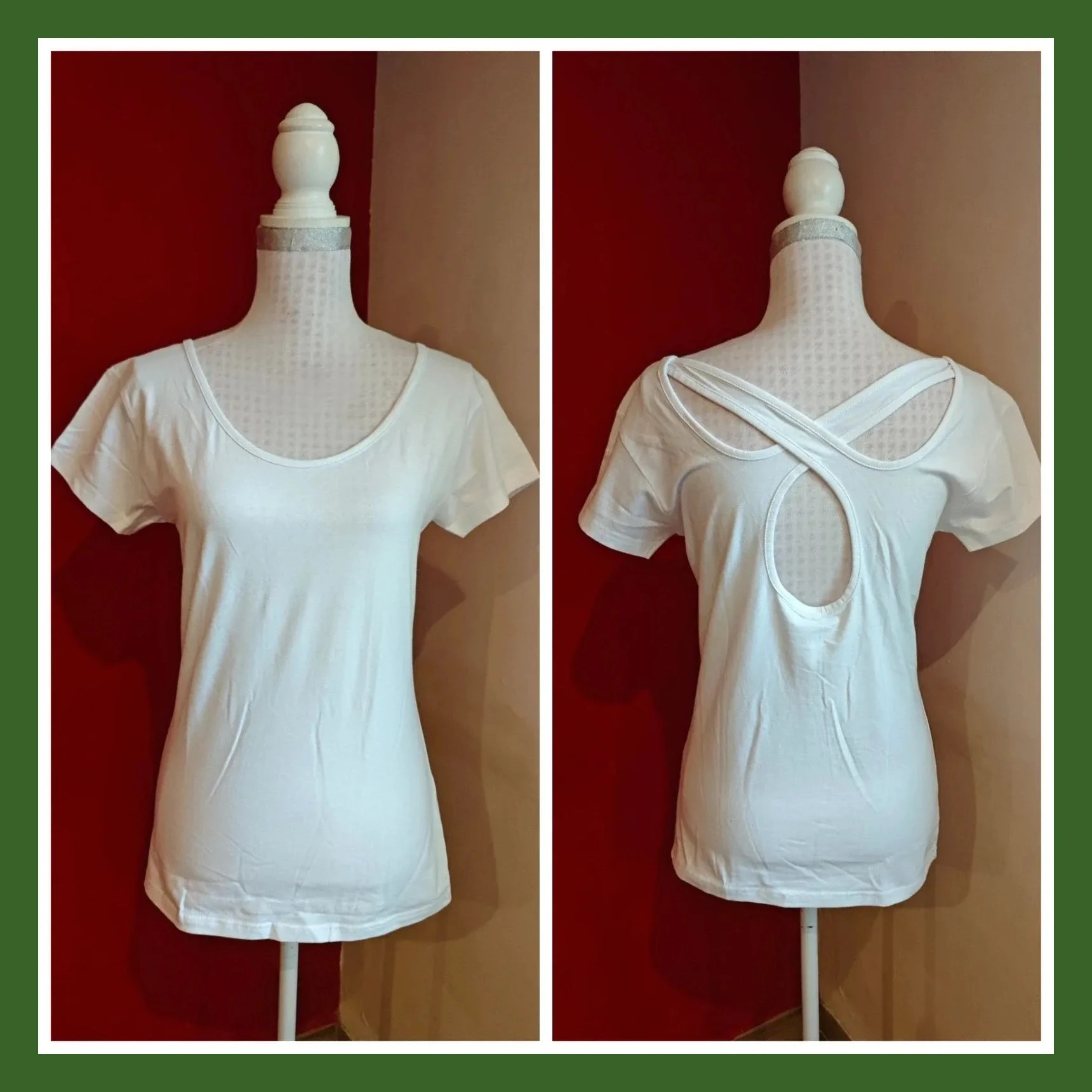 🌺Camiseta de algodón blanco con espalda cruzada, talla L