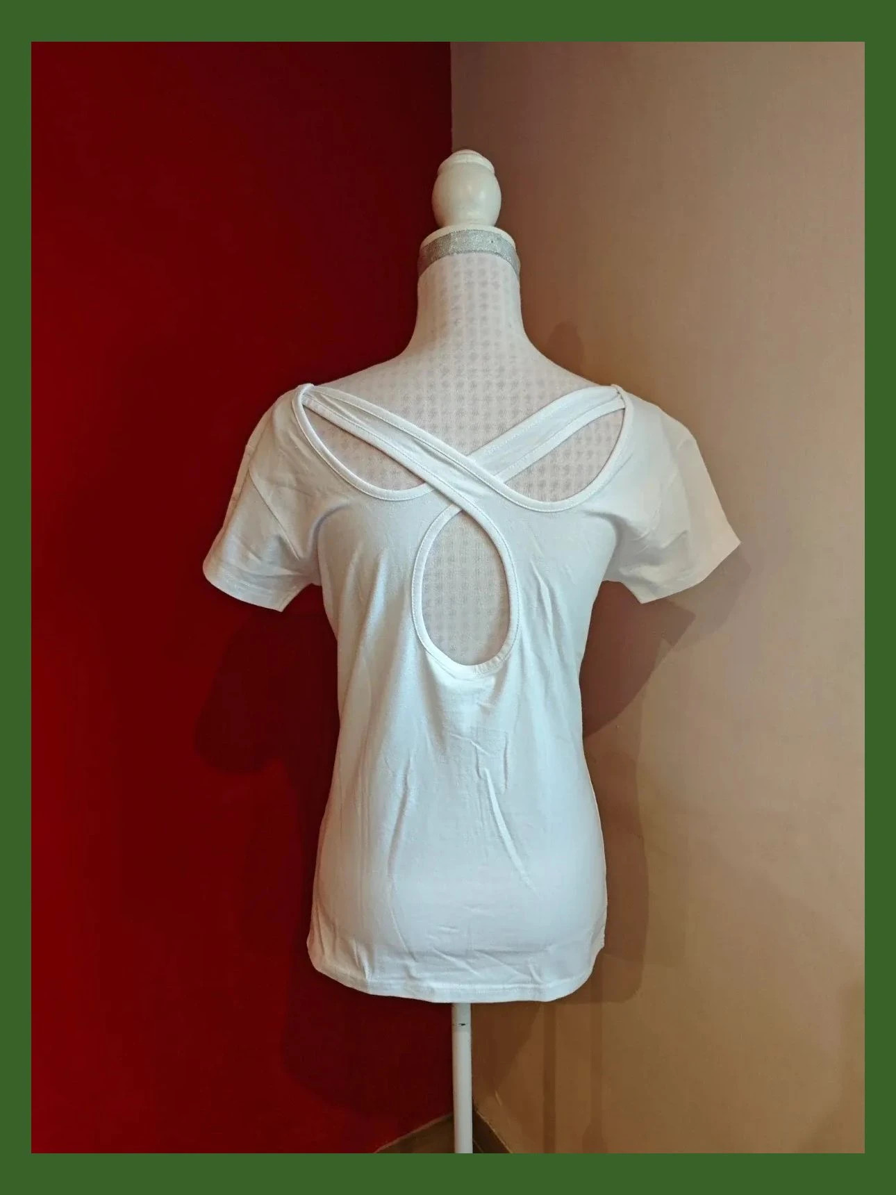 🌺Camiseta de algodón blanco con espalda cruzada, talla L – Roly – taille L / 40 / 12 3