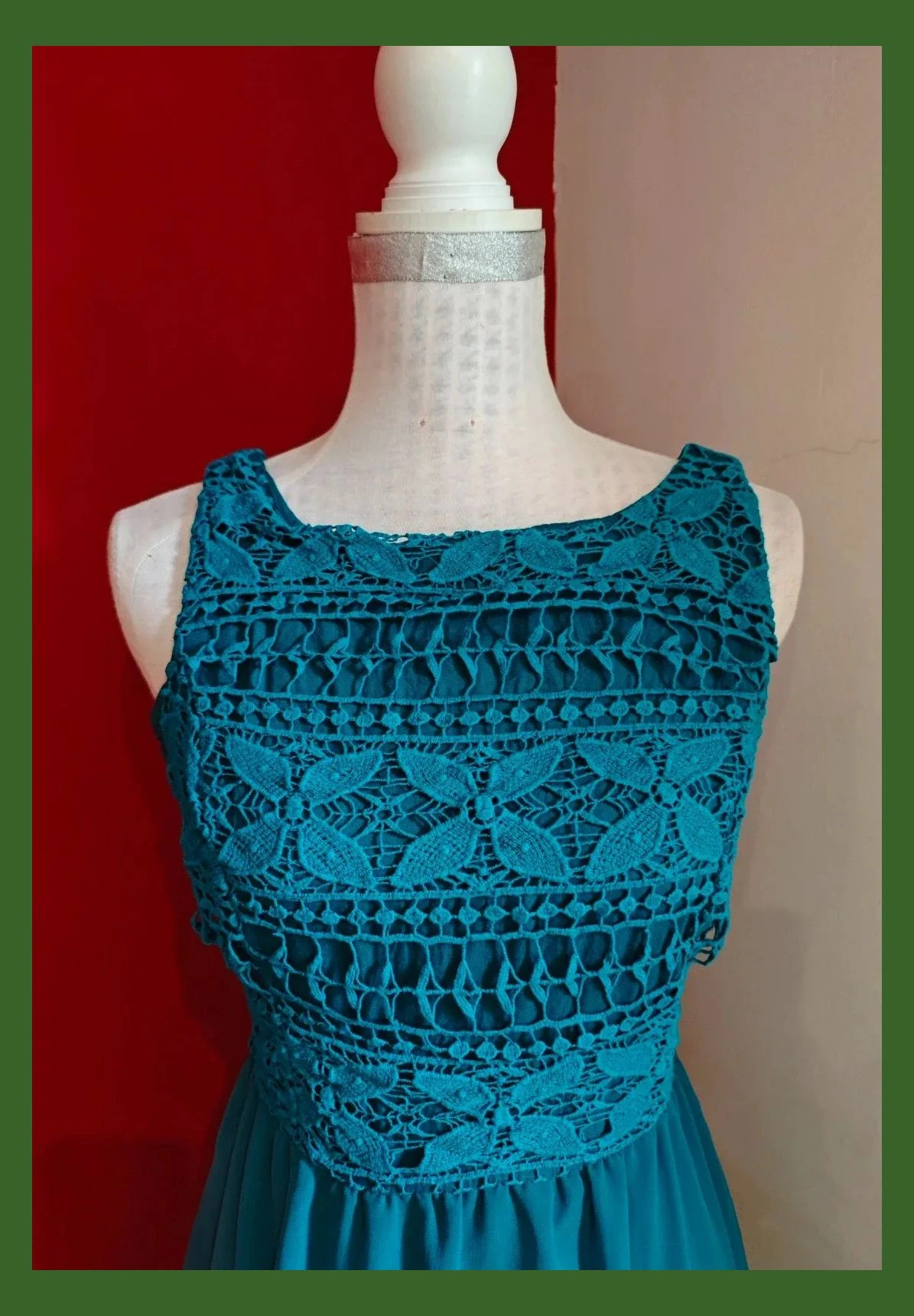 🌺Vestido de algodón tono aguamarina con la parte superior de crochet y falda de gasa con vuelo – SuiteBlanco – taille L / 40 / 12 3