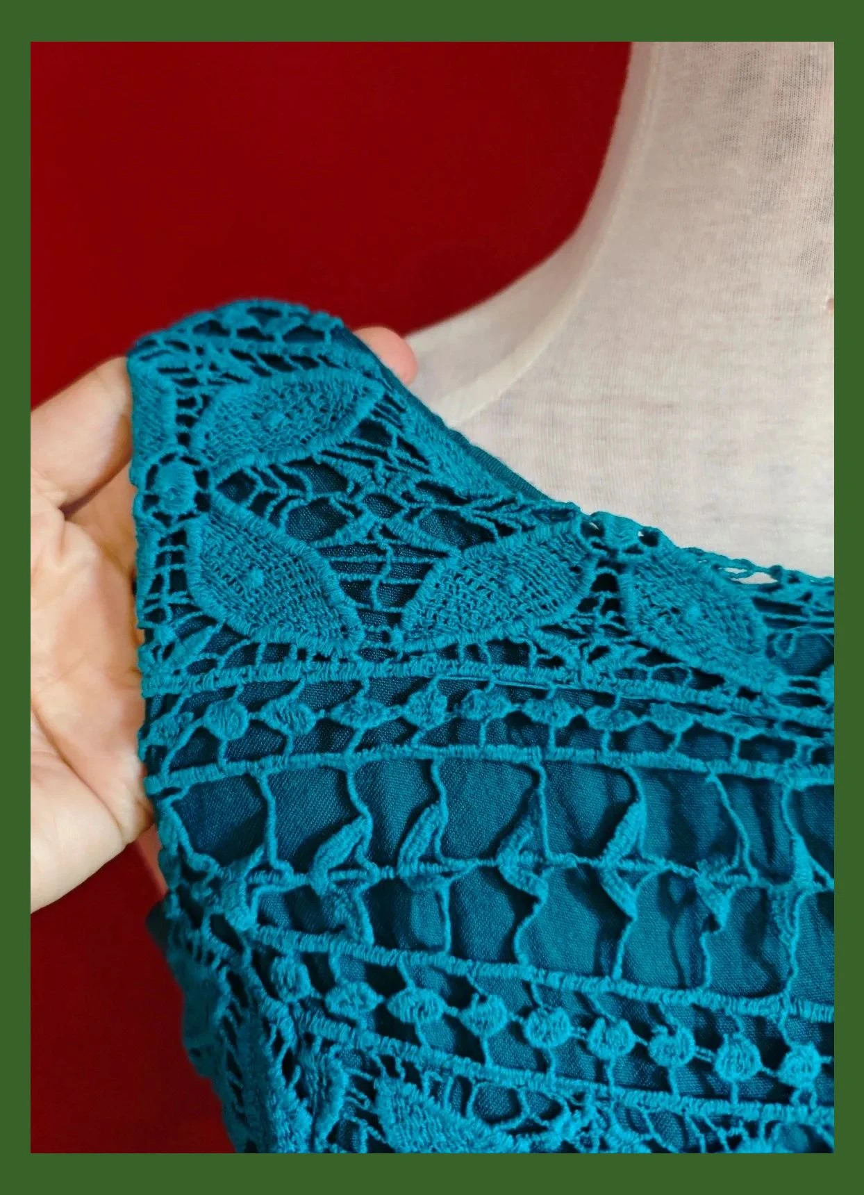 🌺Vestido de algodón tono aguamarina con la parte superior de crochet y falda de gasa con vuelo – SuiteBlanco – taille L / 40 / 12 4