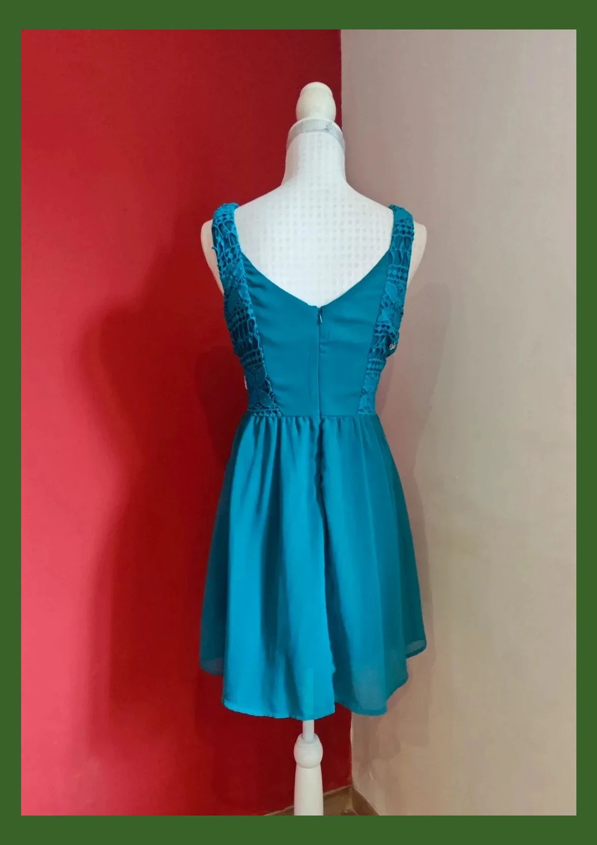 🌺Vestido de algodón tono aguamarina con la parte superior de crochet y falda de gasa con vuelo – SuiteBlanco – taille L / 40 / 12 5