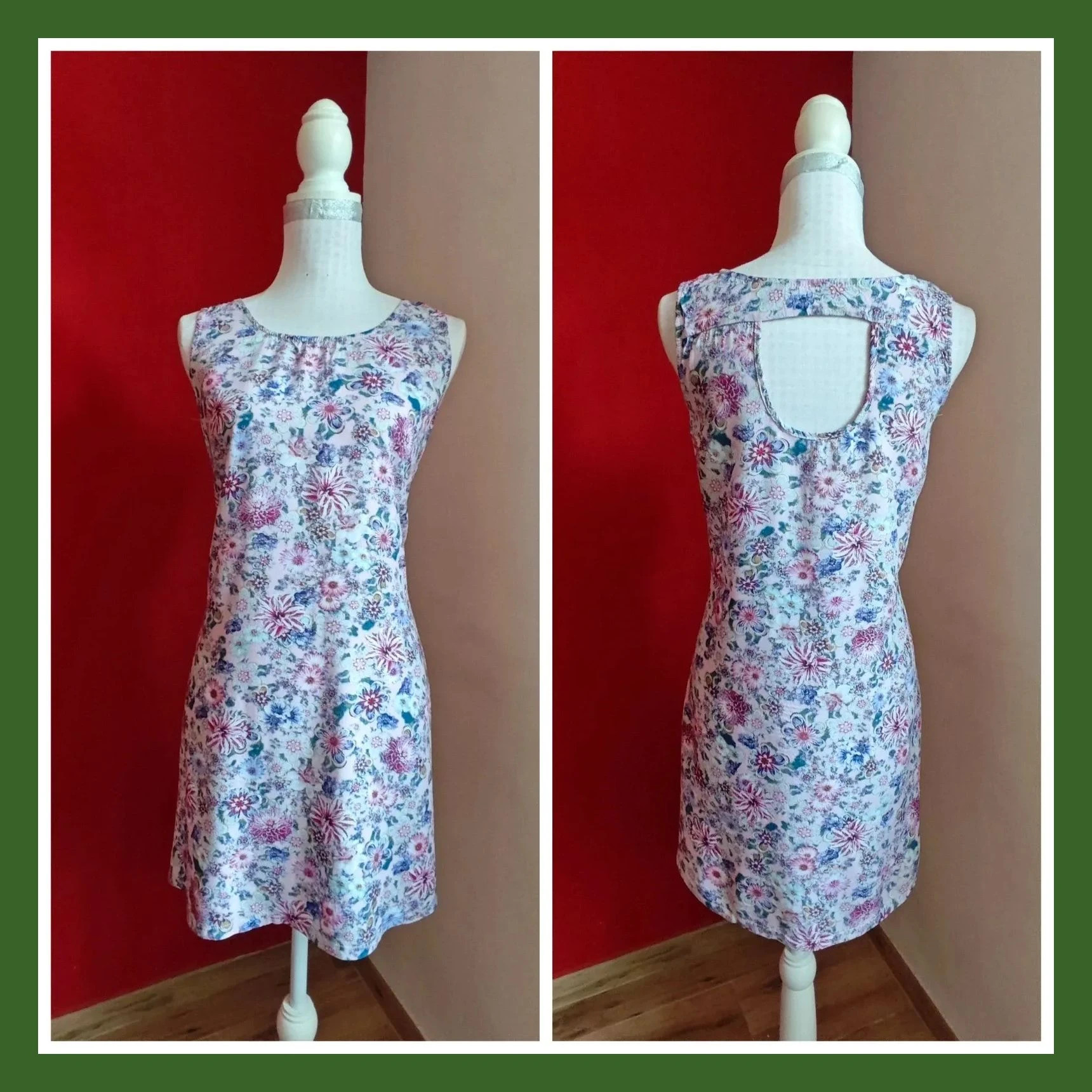 🌺 Vestido ligero rosa con estampado floral tonos azules y parte de arriba de espalda al aire – Eme de moda – taille XL / 42 / 14
