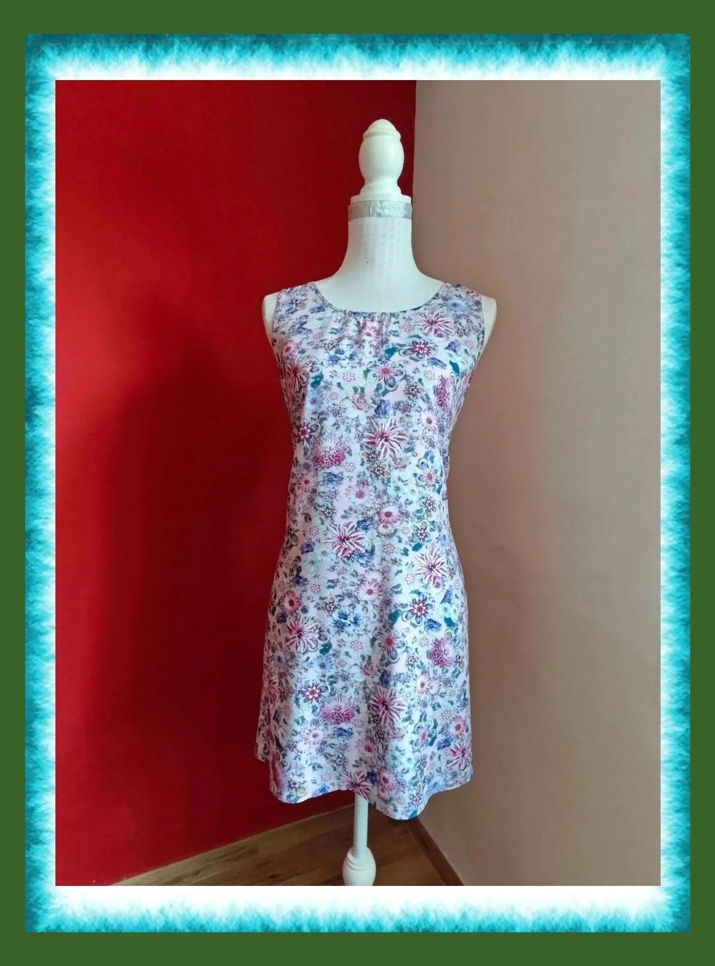 🌺 Vestido ligero rosa con estampado floral tonos azules y parte de arriba de espalda al aire – Eme de moda – taille XL / 42 / 14 2