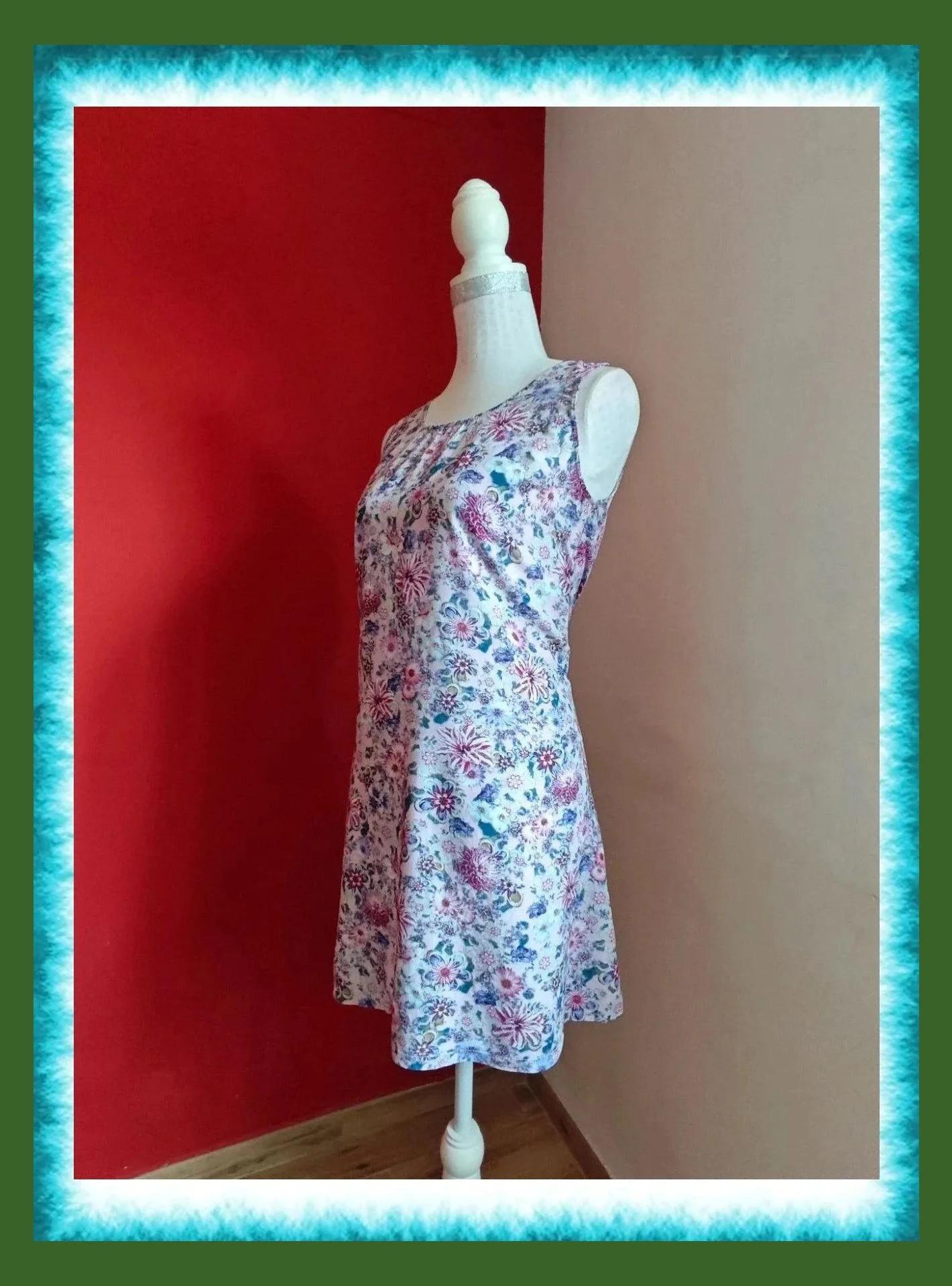 🌺 Vestido ligero rosa con estampado floral tonos azules y parte de arriba de espalda al aire – Eme de moda – taille XL / 42 / 14 3