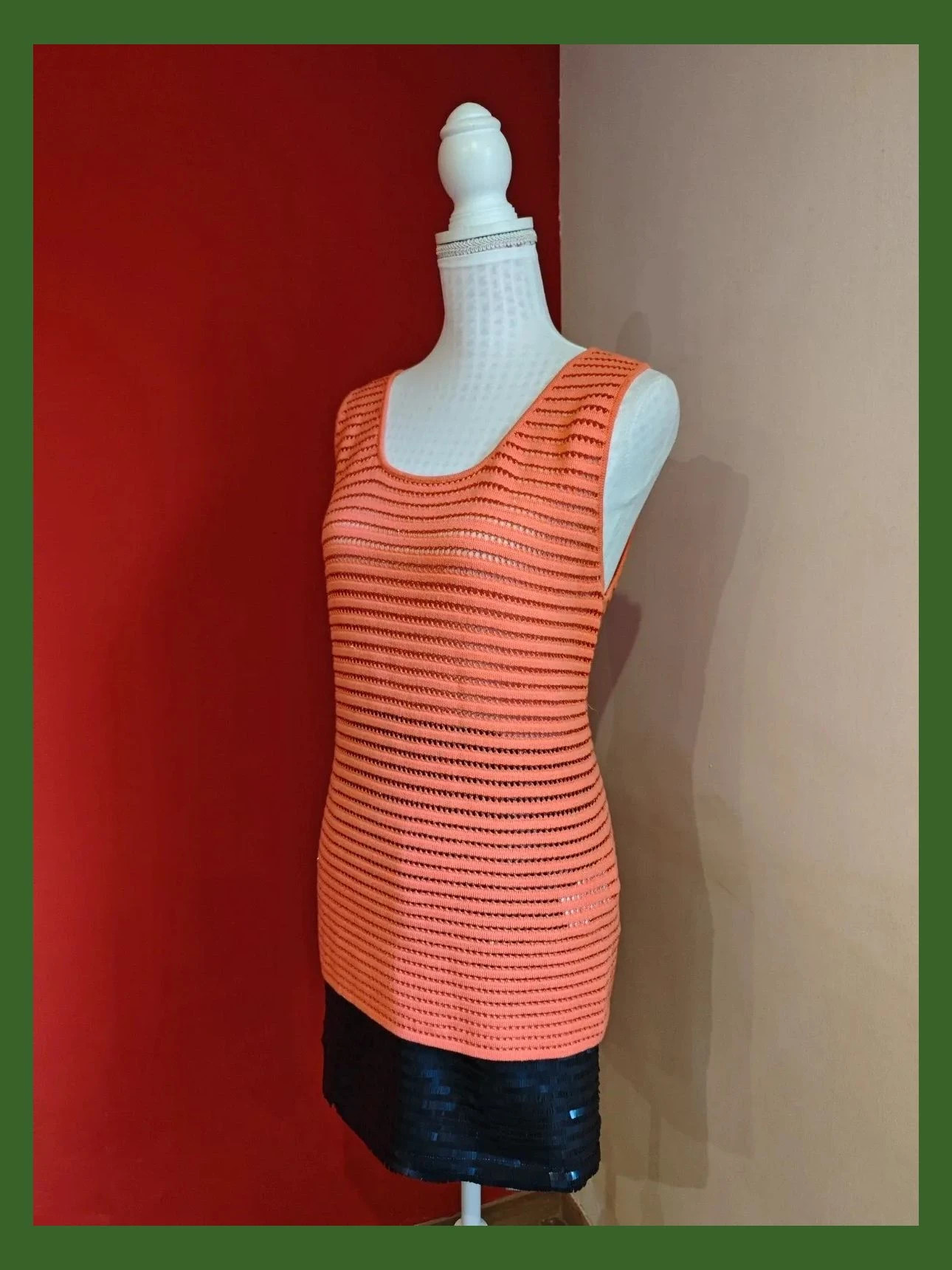 🌺Camiseta tono coral de punto calado con brillos, de Morgan – Morgan – taille M / 38 / 10 2