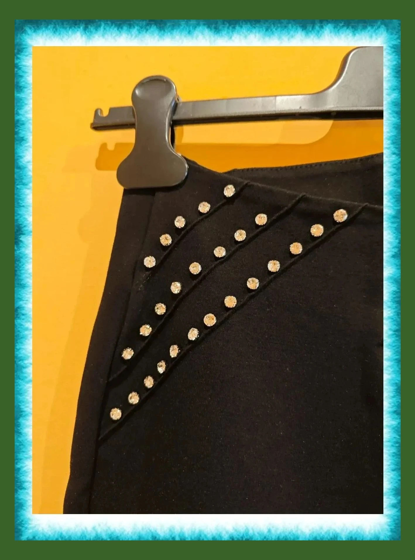 🌺 Cómodos y bonitos leggins de punto negro con brillantes en la parte delantera de la cintura – taille M / 38 / 10 3