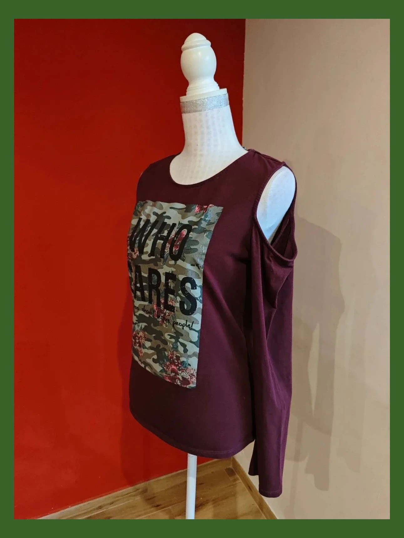 🌺 Original camiseta morada con frente estampado y hombros al aire – Emoi by Emonite – taille XL / 42 / 14 2