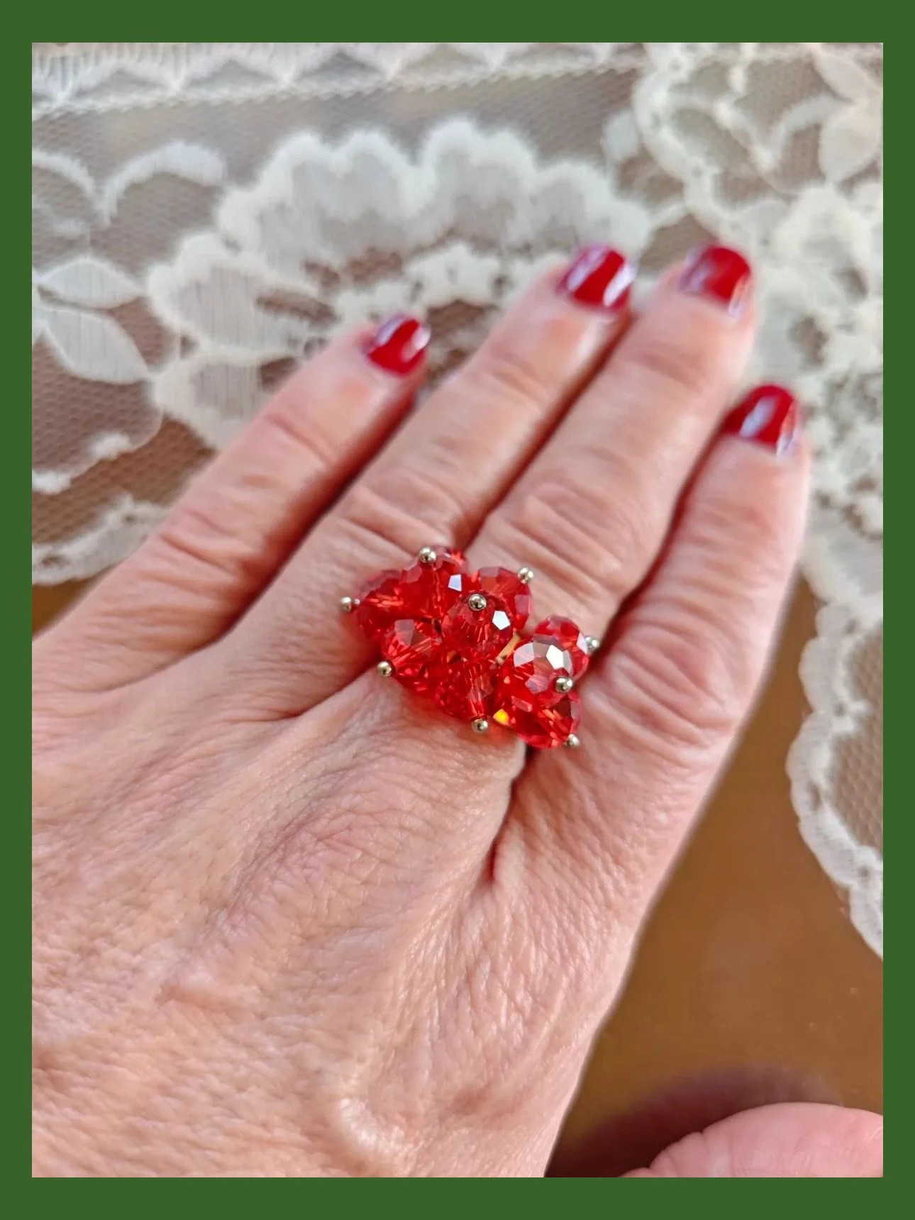 🌺Pulsera y anillo a juego con abalorios rojos 2