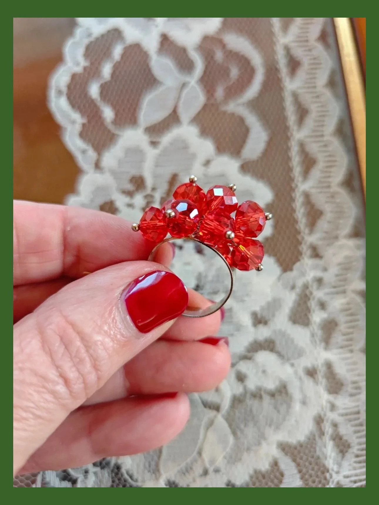 🌺Pulsera y anillo a juego con abalorios rojos 3