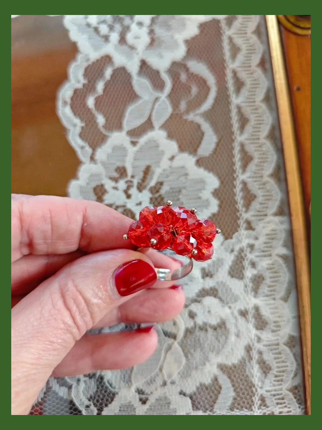 🌺Pulsera y anillo a juego con abalorios rojos 4