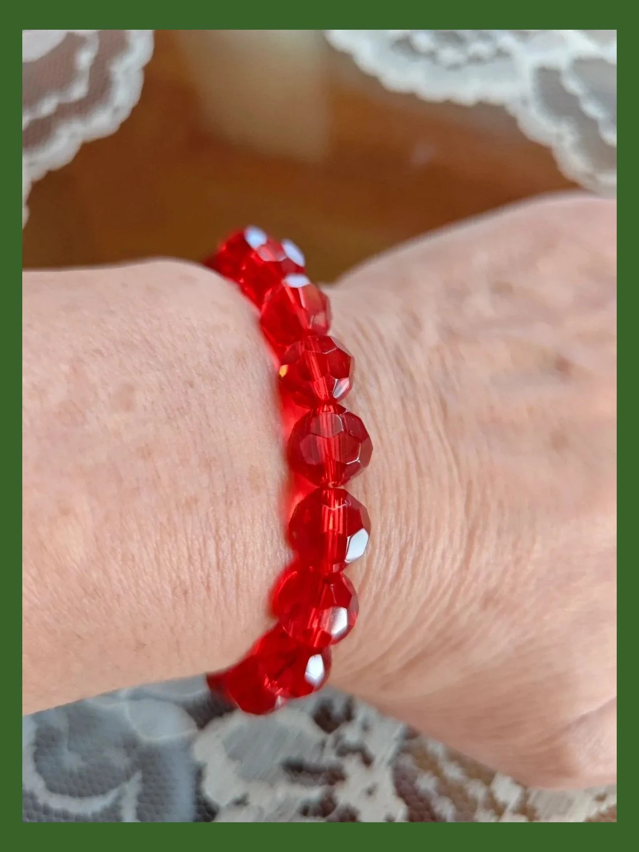 🌺Pulsera y anillo a juego con abalorios rojos 5