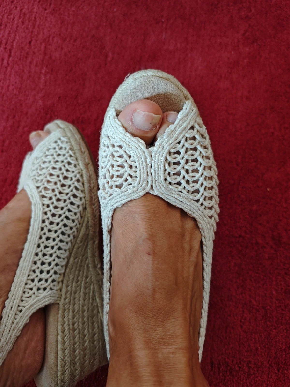🌺Zapatillas con cuña de tejido trenzado tipo crochet, en tono natural/beige – HF Shoes – taille 38 2