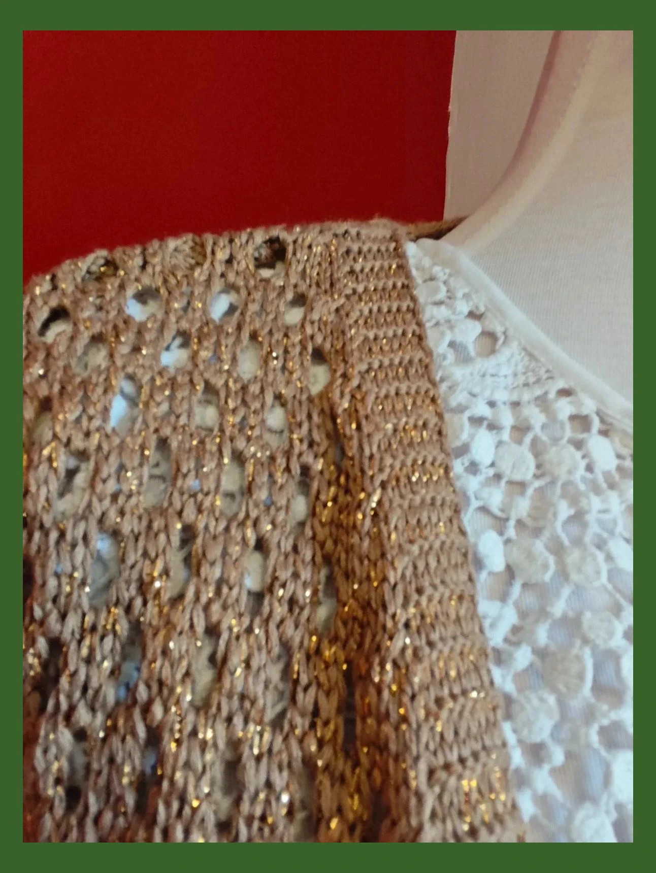 🌺 Chaqueta con brillos dorados y punto calado delante – Blanco – taille XL / 42 / 14 3