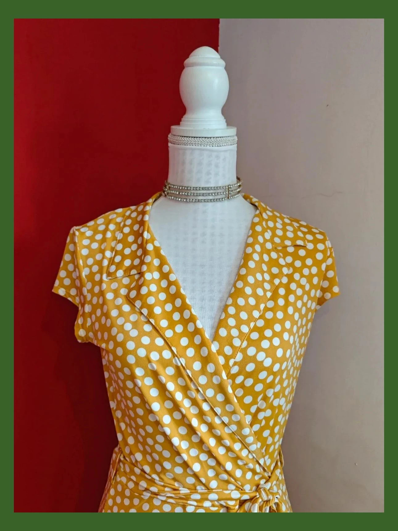 🌺Estiloso vestido camisero cruzado en pecho tono mostaza con círculos blancos – Venca – taille M / 38 / 10 3