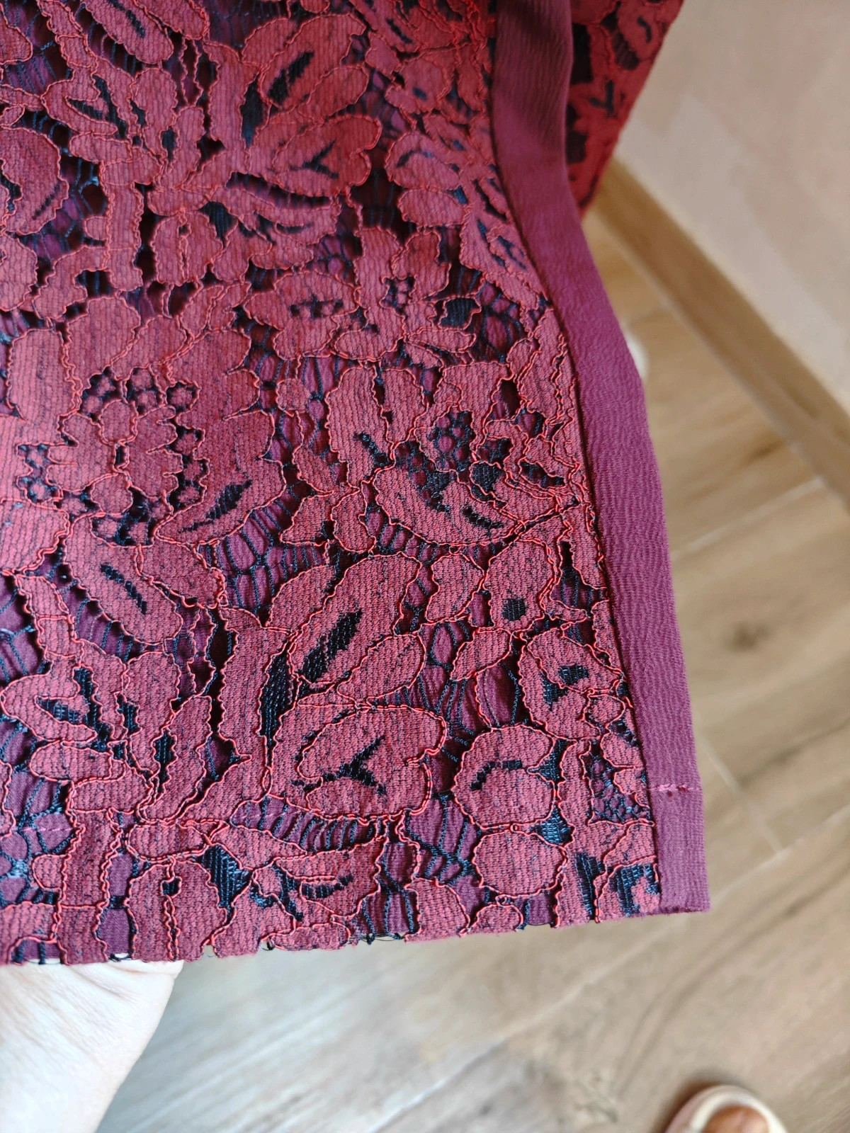 🌺 Pantalón granate con la parte delantera de blonda – dipinto di blu – taille L / 40 / 12 5