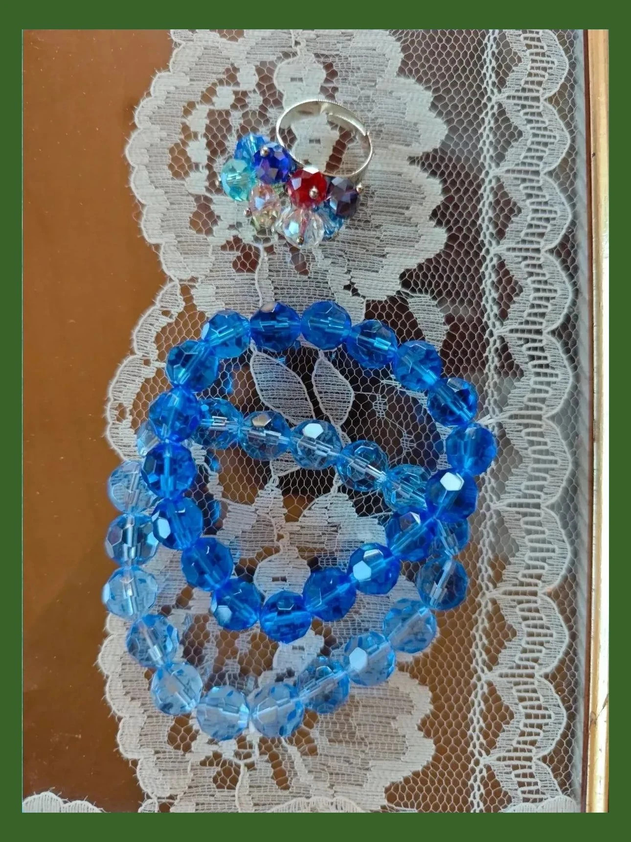 🌺 Conjunto de anillo con abalorios multicolor y dos pulseras a juego tonos azules 2