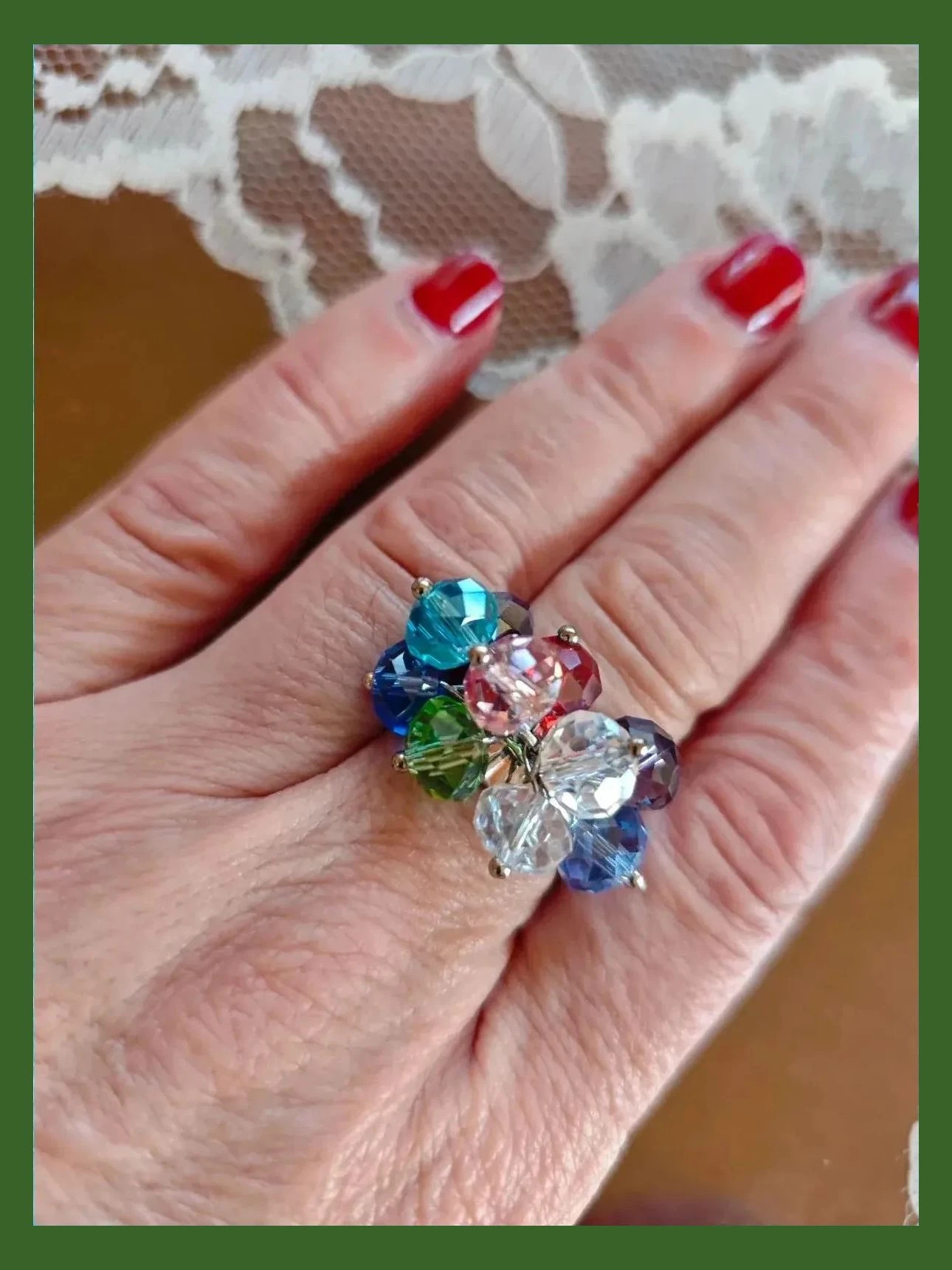 🌺 Conjunto de anillo con abalorios multicolor y dos pulseras a juego tonos azules 3
