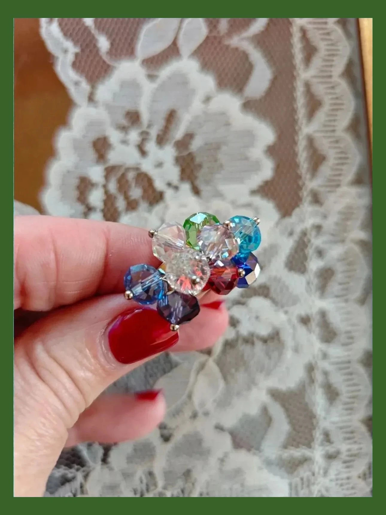 🌺 Conjunto de anillo con abalorios multicolor y dos pulseras a juego tonos azules 4