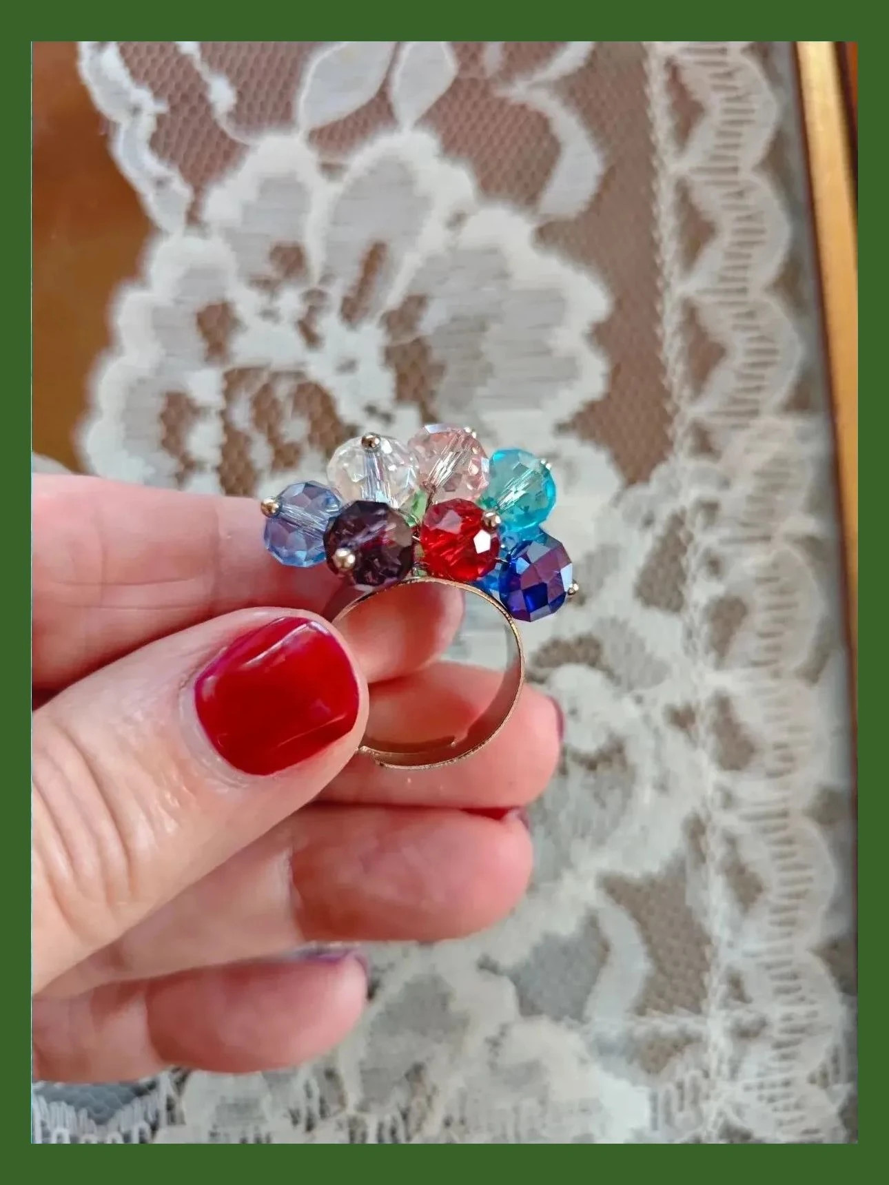 🌺 Conjunto de anillo con abalorios multicolor y dos pulseras a juego tonos azules 5