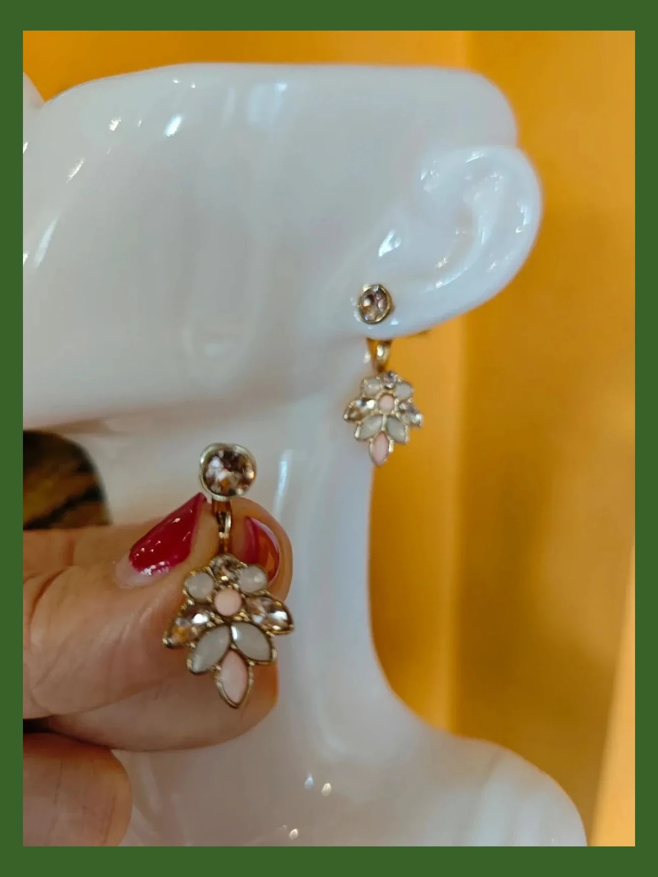 🌺Ideales pendientes dorados con brillante y flor abalorios tonos rosa