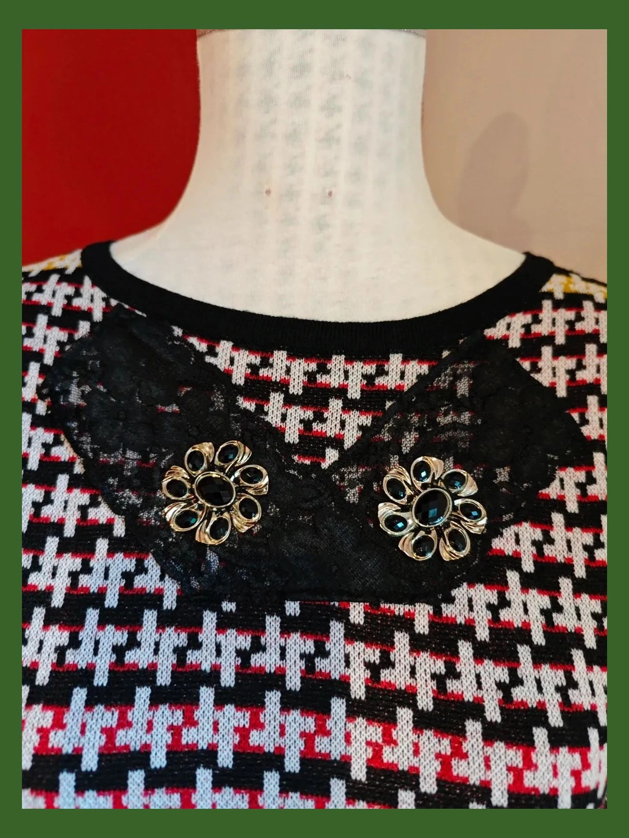 🌺 Bonito jersey estampado pata de gallo tonos negro, rojo y blanco, talla M – Elvet collection – taille M / 38 / 10 3