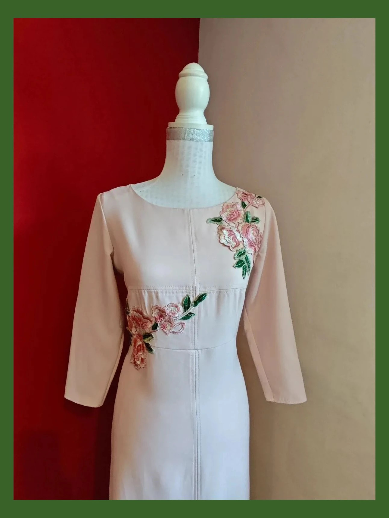 🌺 Elegante vestido largo para eventos, color rosa con aplicaciones bordadas – Munmo – taille XL / 42 / 14 3