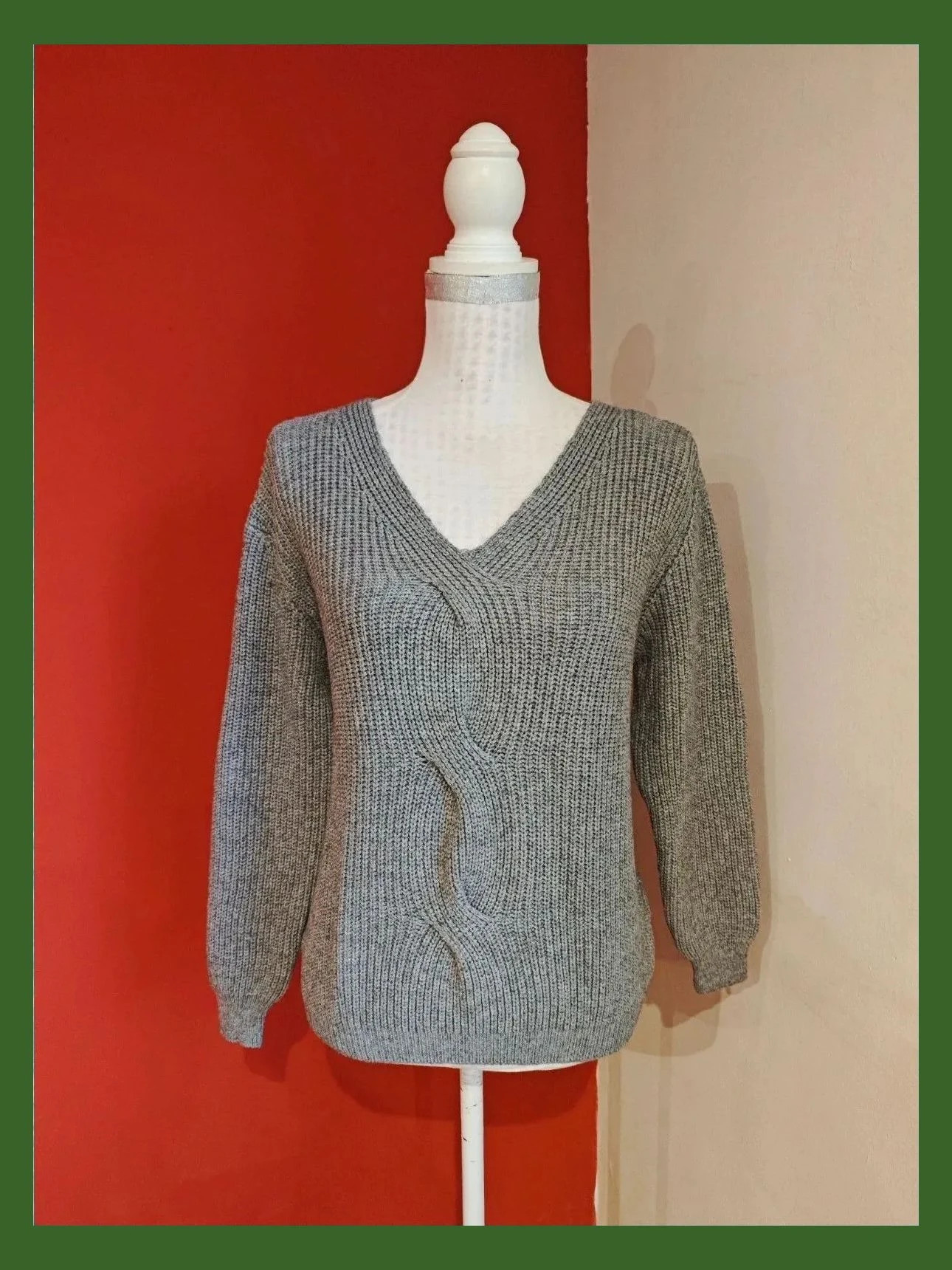 🌺Jersey de punto gris muy suave con ochos delante – Vintage Dressing – taille XXL / 44 / 16