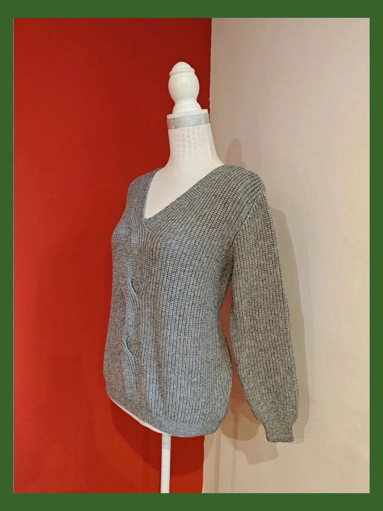 🌺Jersey de punto gris muy suave con ochos delante – Vintage Dressing – taille XXL / 44 / 16 2