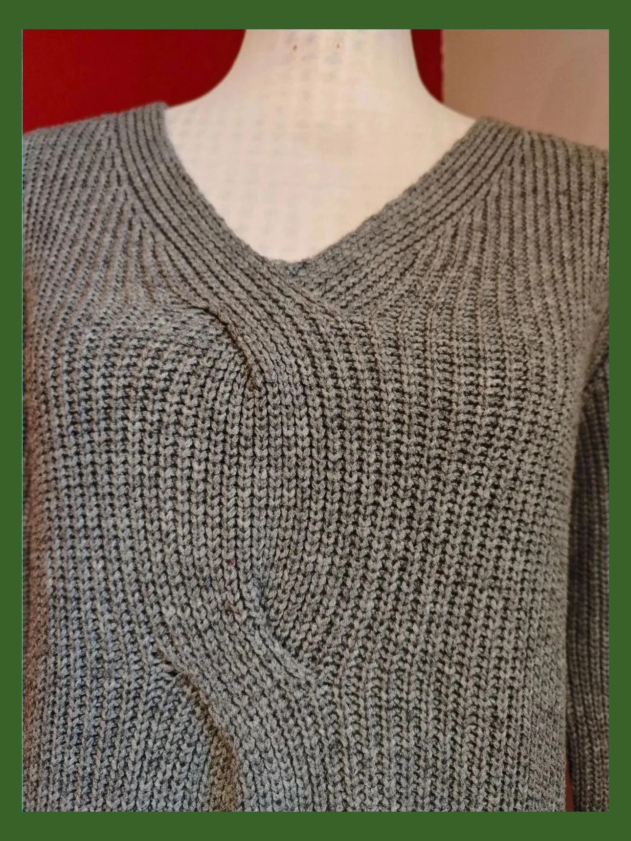🌺Jersey de punto gris muy suave con ochos delante – Vintage Dressing – taille XXL / 44 / 16 3