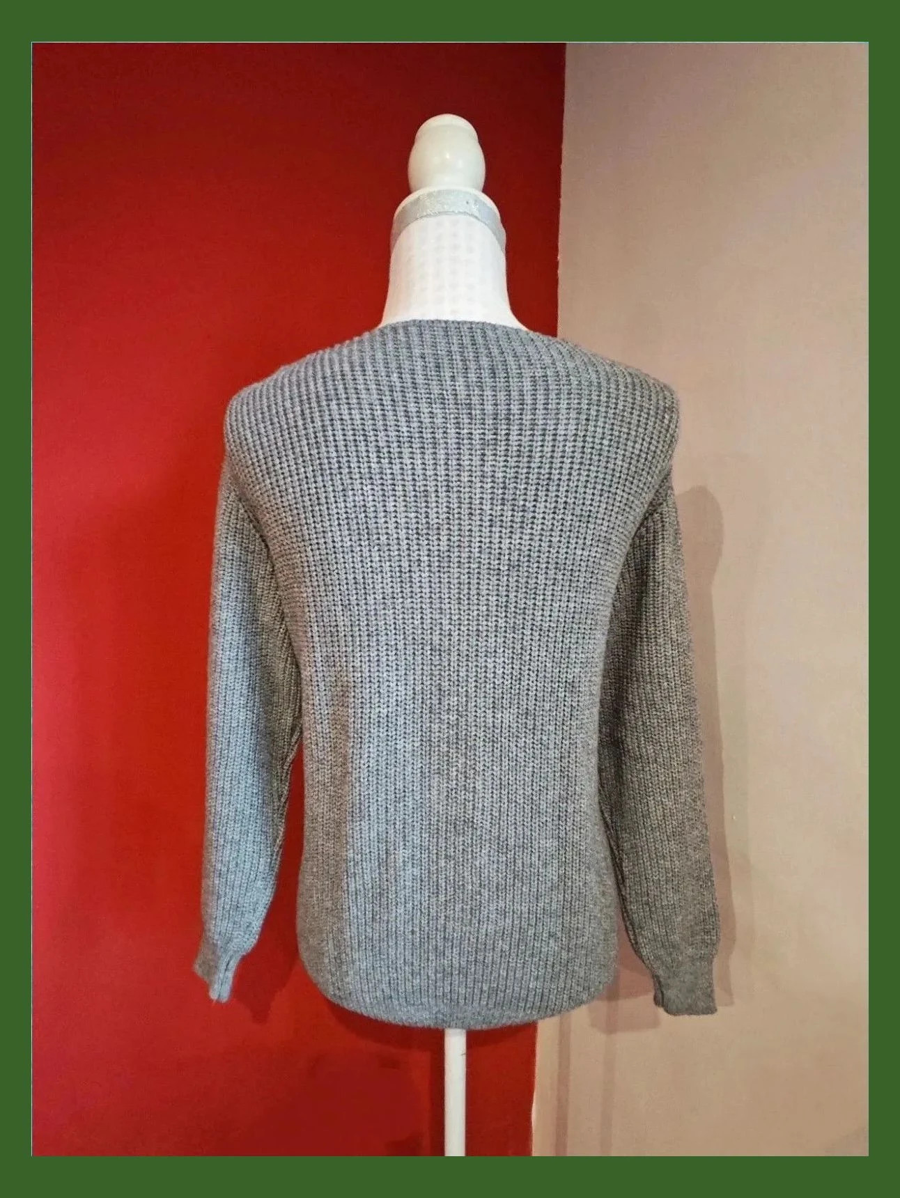 🌺Jersey de punto gris muy suave con ochos delante – Vintage Dressing – taille XXL / 44 / 16 5