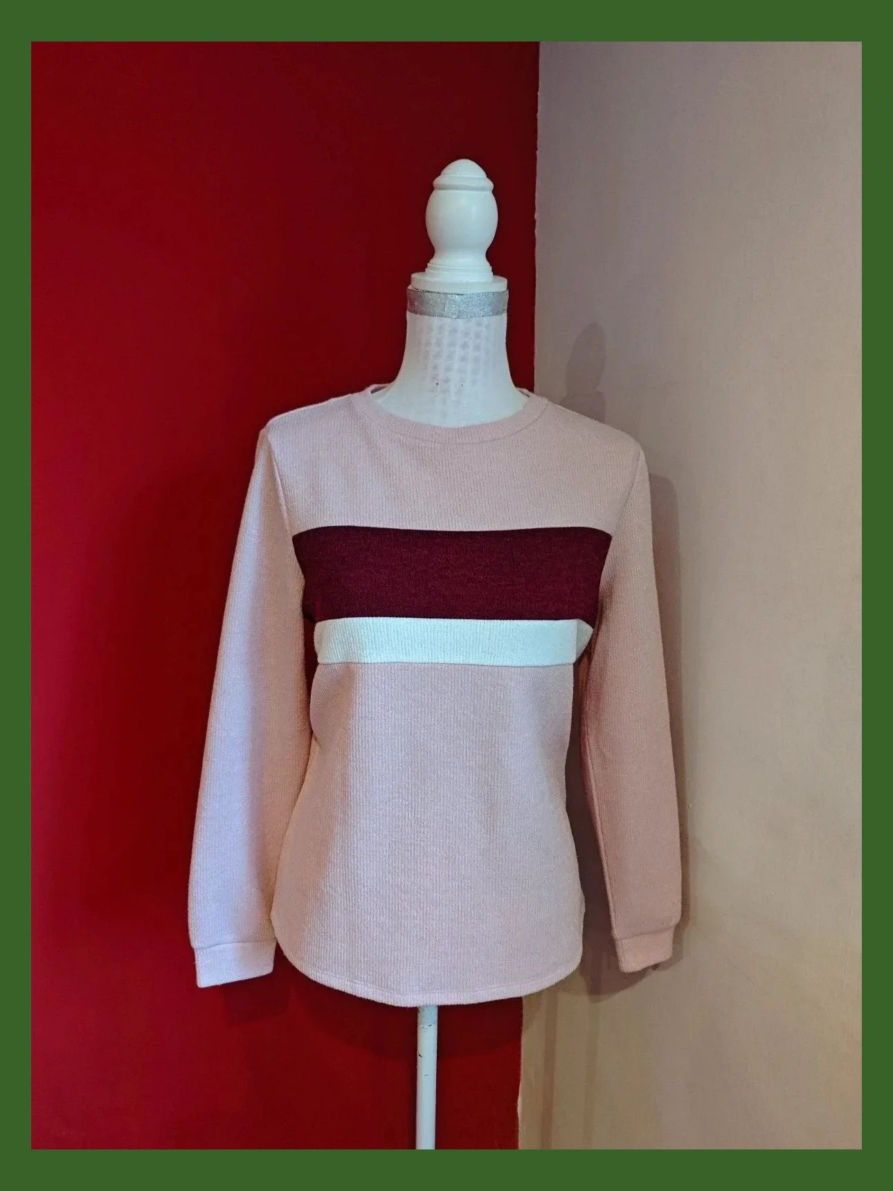 🌺 Sudadera rosa con franja granate y crema delante – C&A – taille L / 40 / 12