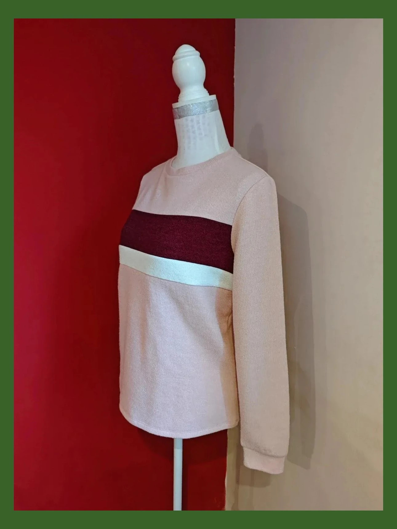 🌺 Sudadera rosa con franja granate y crema delante – C&A – taille L / 40 / 12 2