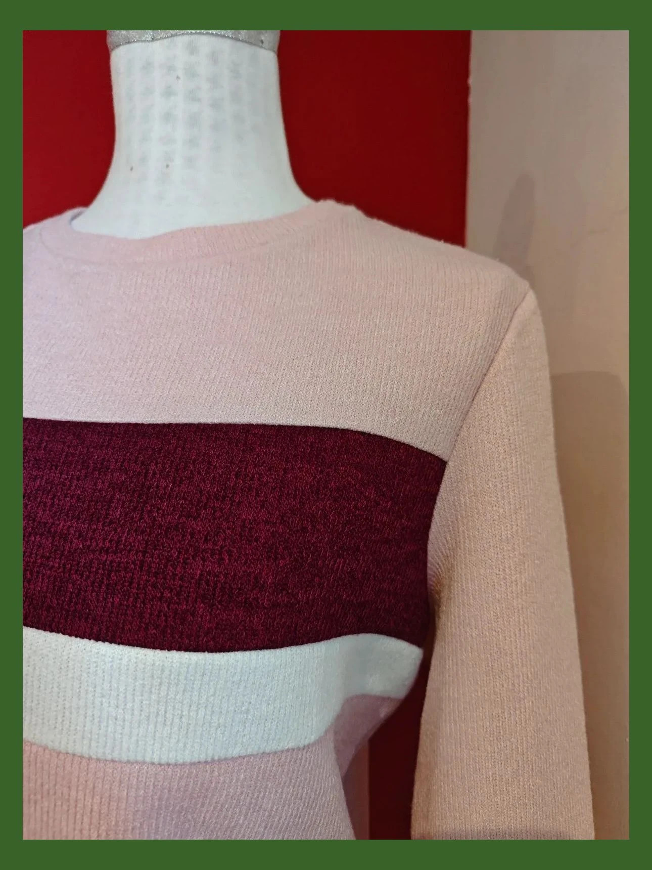 🌺 Sudadera rosa con franja granate y crema delante – C&A – taille L / 40 / 12 3