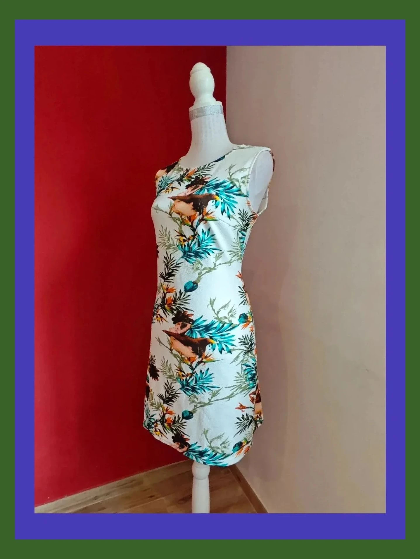 🌺 Vestido blanco con estampado floral y pájaros – Huaxin fashion – taille M / 38 / 10 2