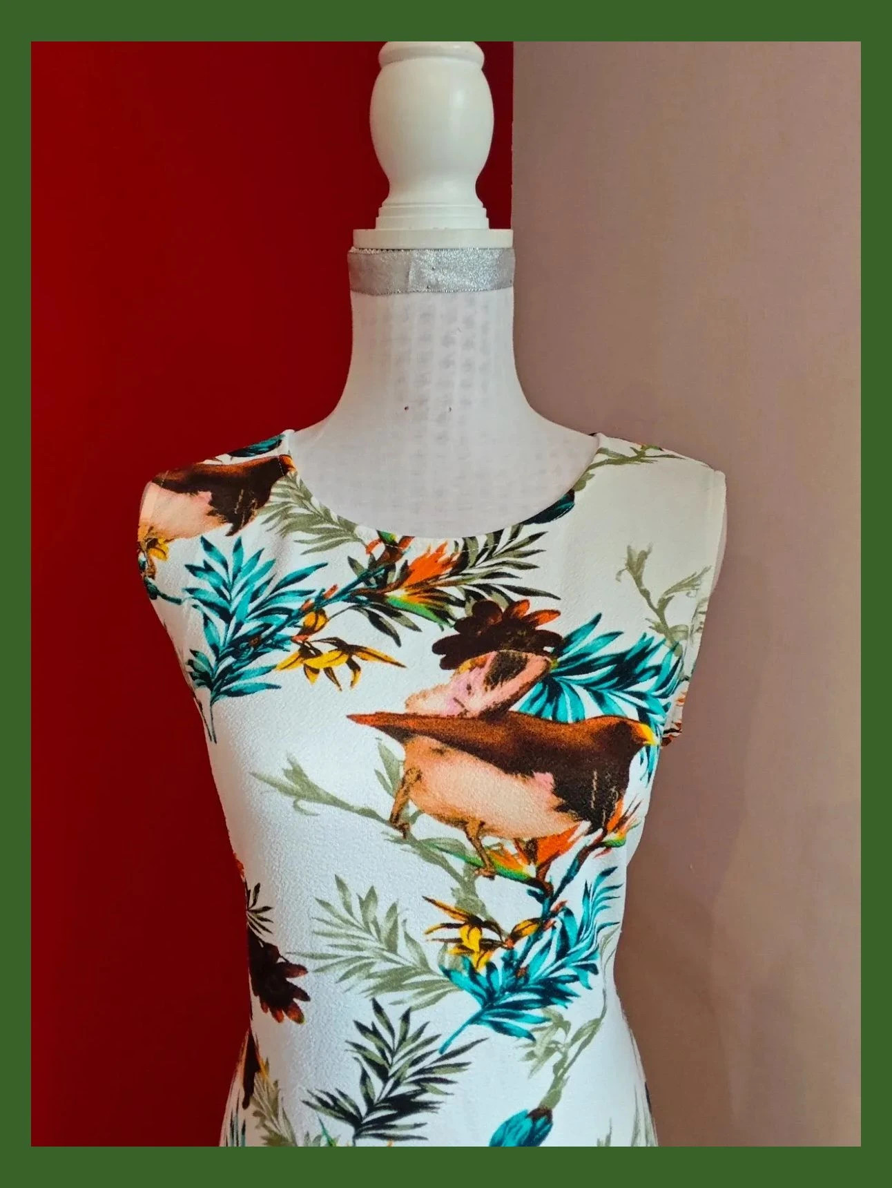 🌺 Vestido blanco con estampado floral y pájaros – Huaxin fashion – taille M / 38 / 10 3