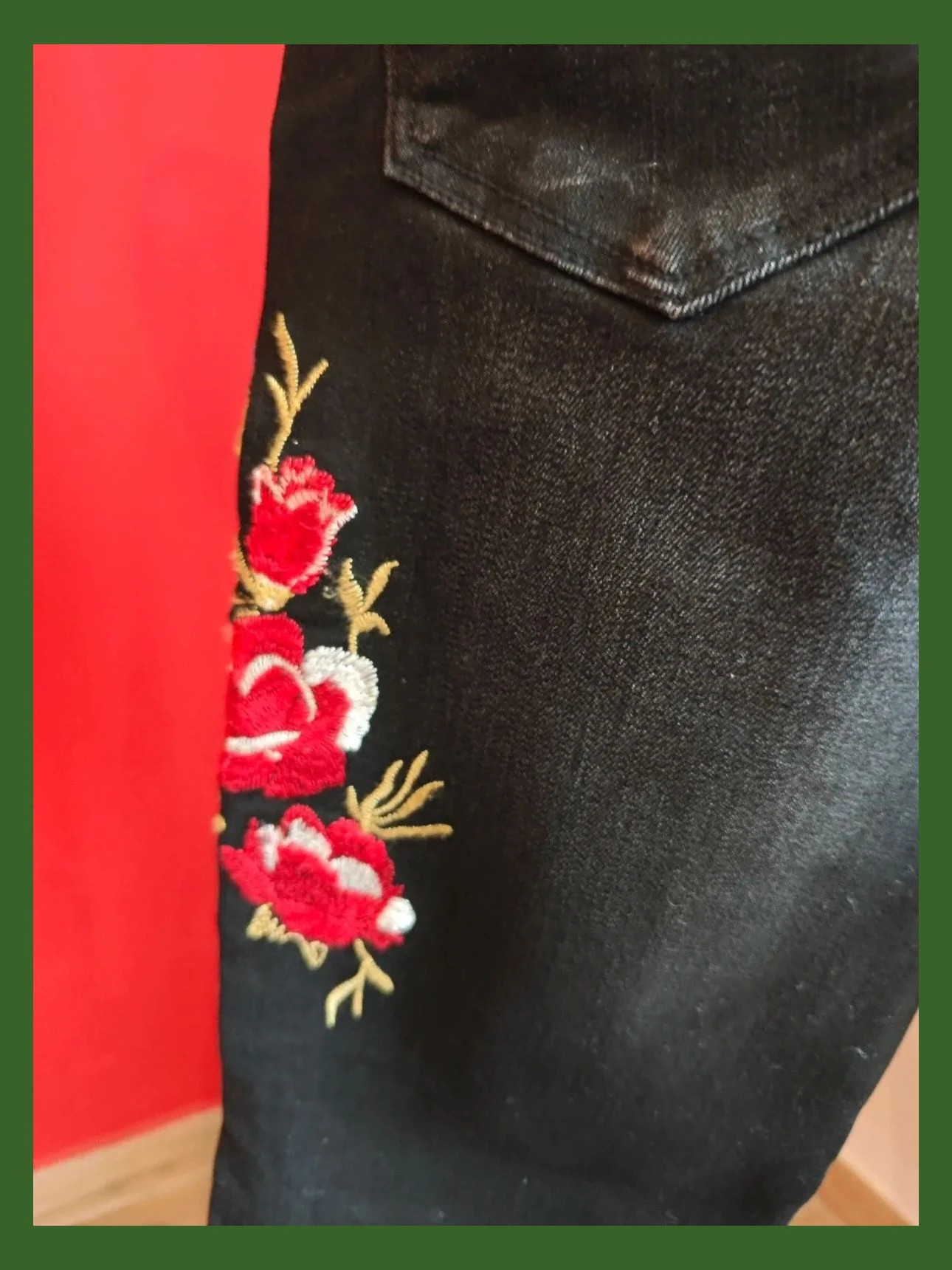 🌺Vaquero skinny fit negro de algodón elástico con bordados flores y pájaro, ver descripción – Kiabi – taille S / 36 / 8 4