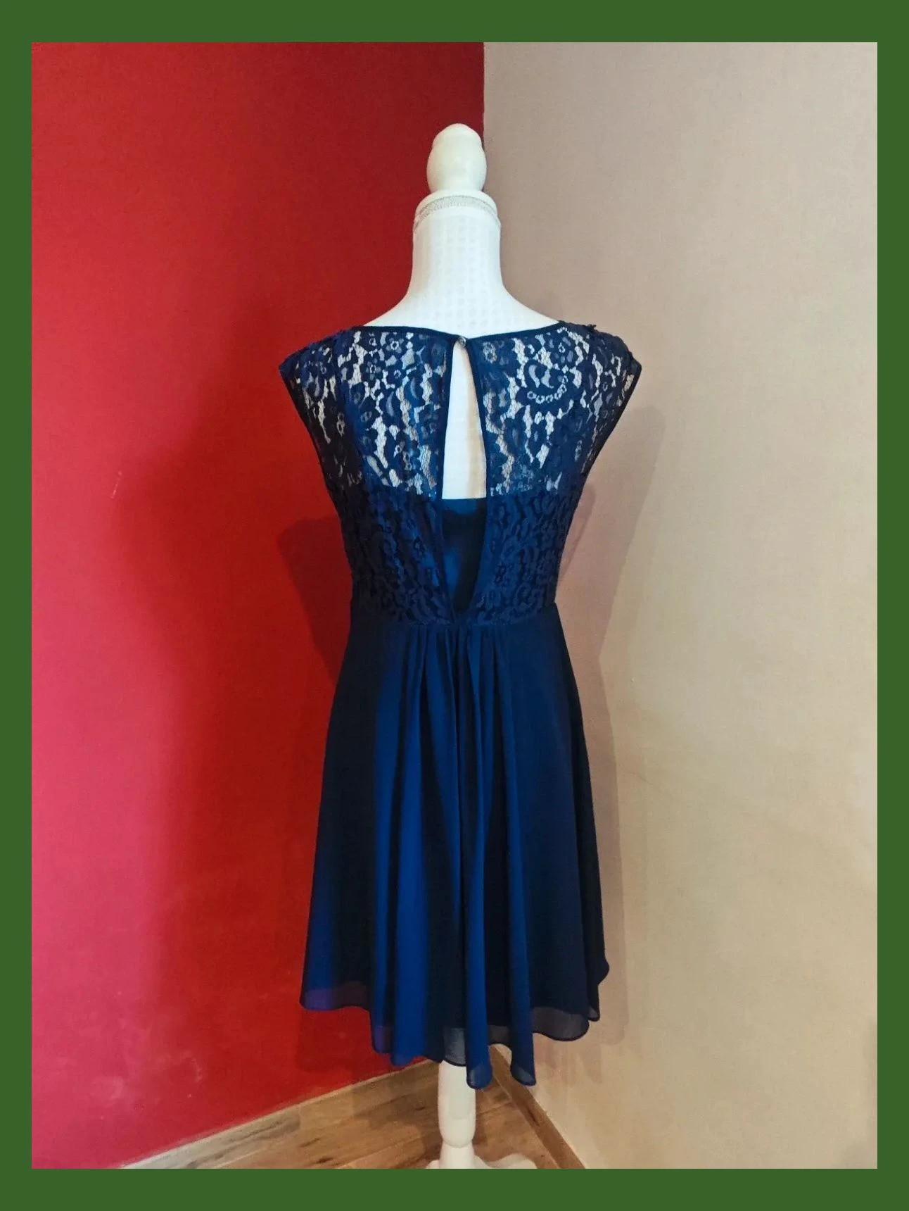 🌺 Elegante vestido de gasa y blonda azul marino – Coast – taille L / 40 / 12 5
