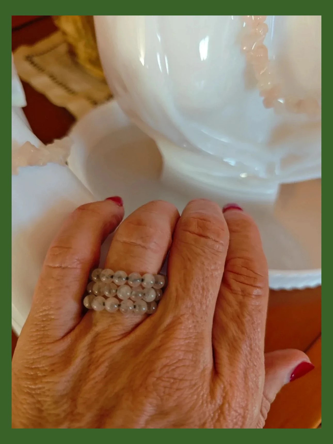 🌺 Precioso conjunto de gargantilla, pulsera y anillo de cuarzo rosa 5